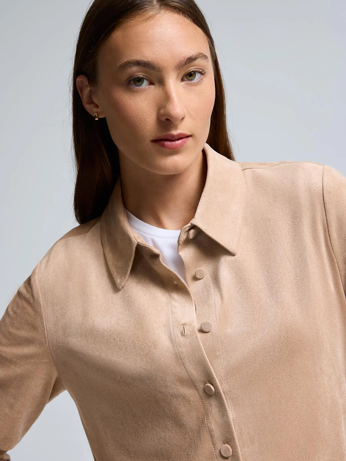 Faux Suede Button-Front Blouse - Image 4