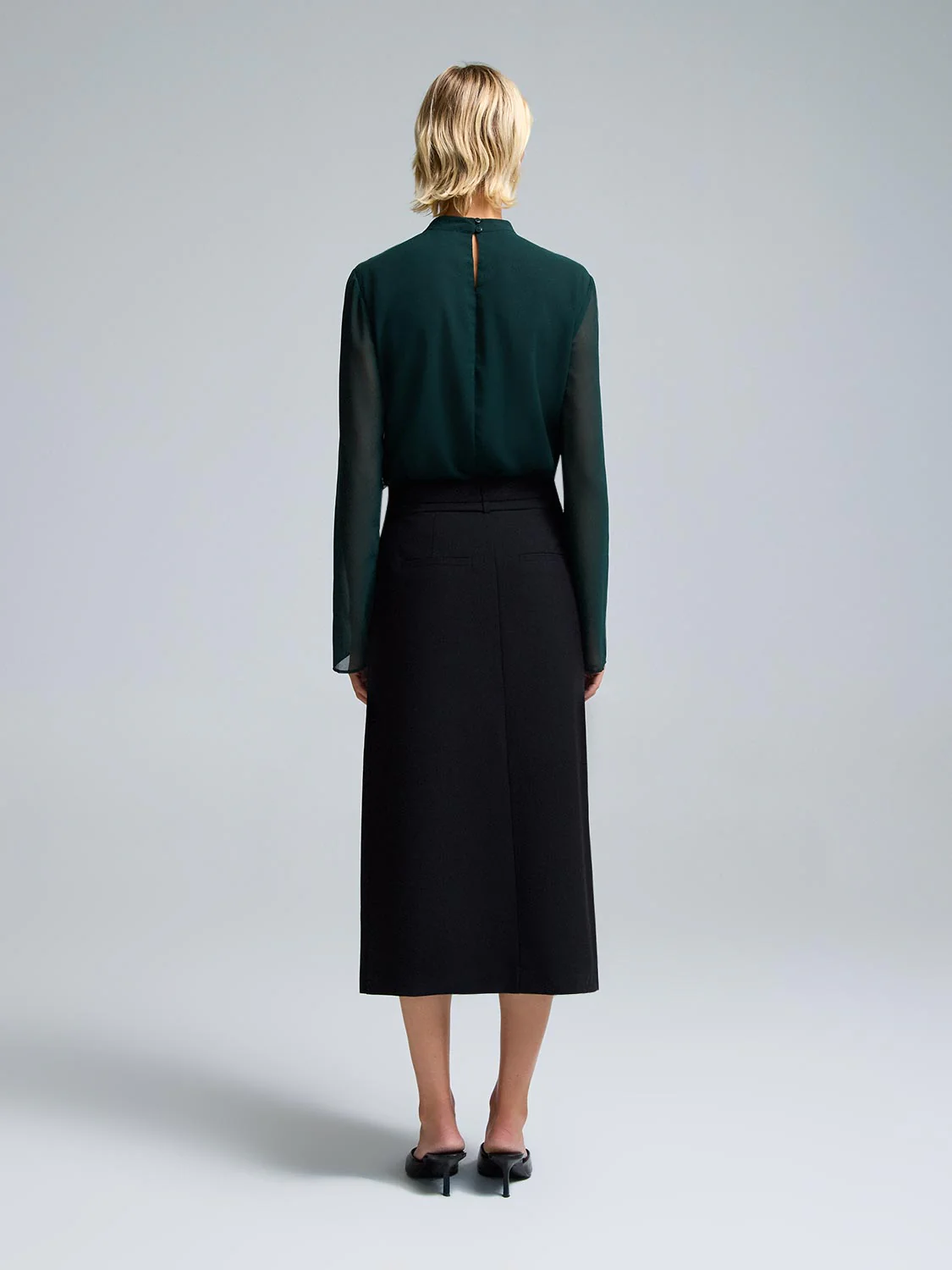 Mini Mock Neck Ruffle Chiffon Blouse - Image 4