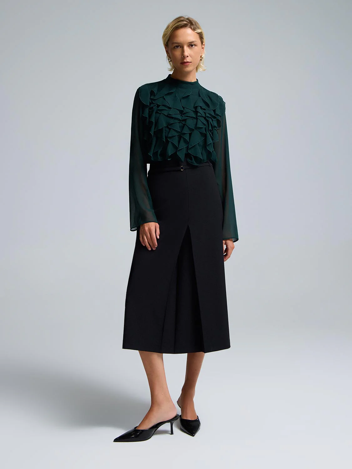 Mini Mock Neck Ruffle Chiffon Blouse - Image 5