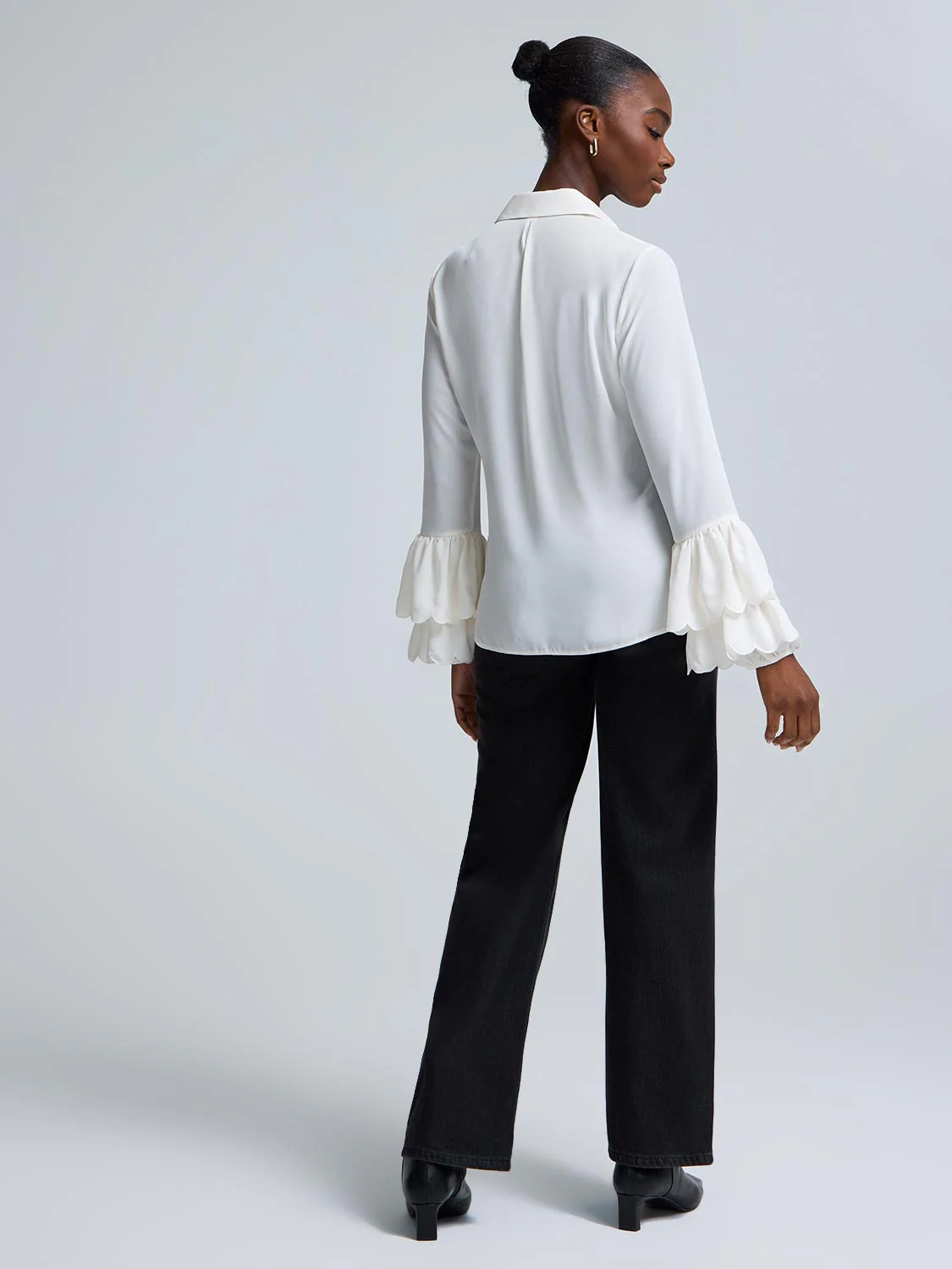 Scallop Detail Button-Front Chiffon Blouse - Image 4