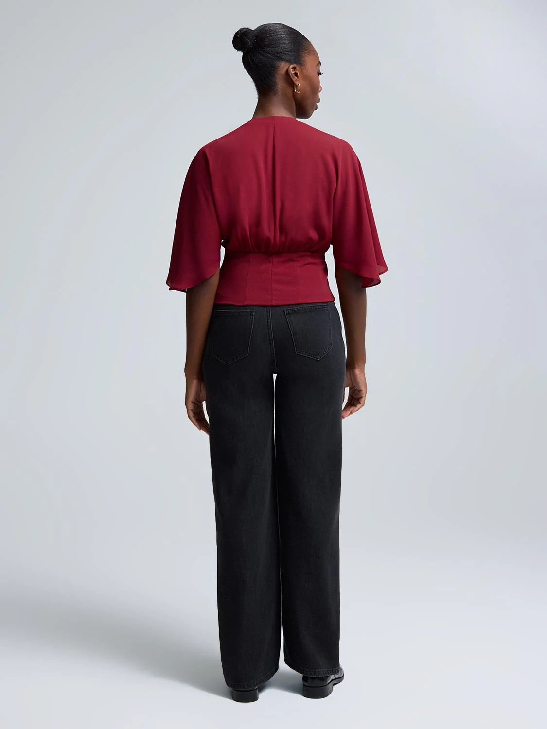 V-Neck Dolman Sleeve Chiffon Top - Image 3