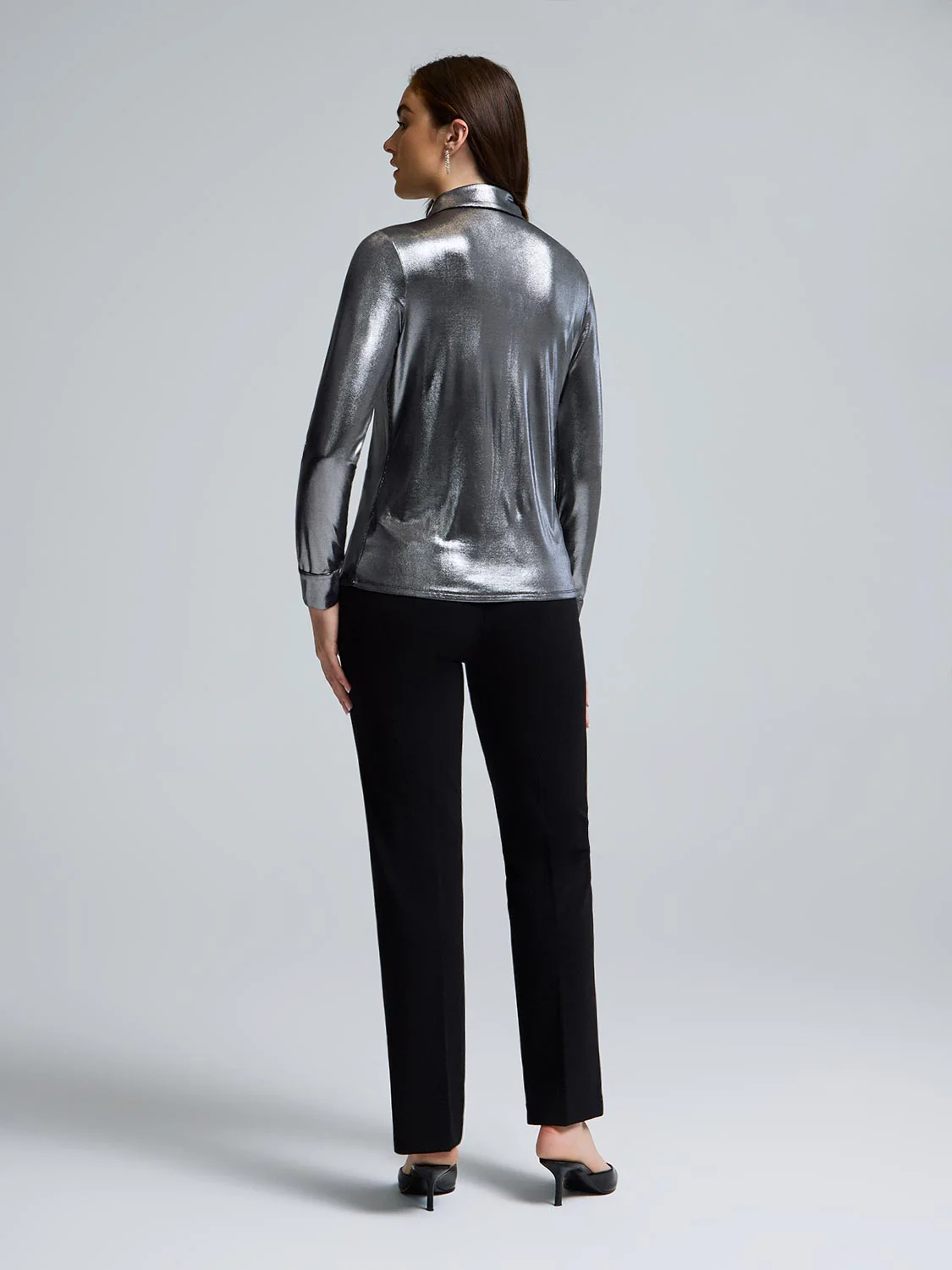 Metallic Foil Button-Front Blouse - Image 3