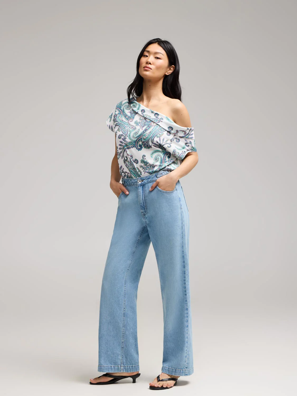 Paisley Off-Shoulder Satin Top - Image 3