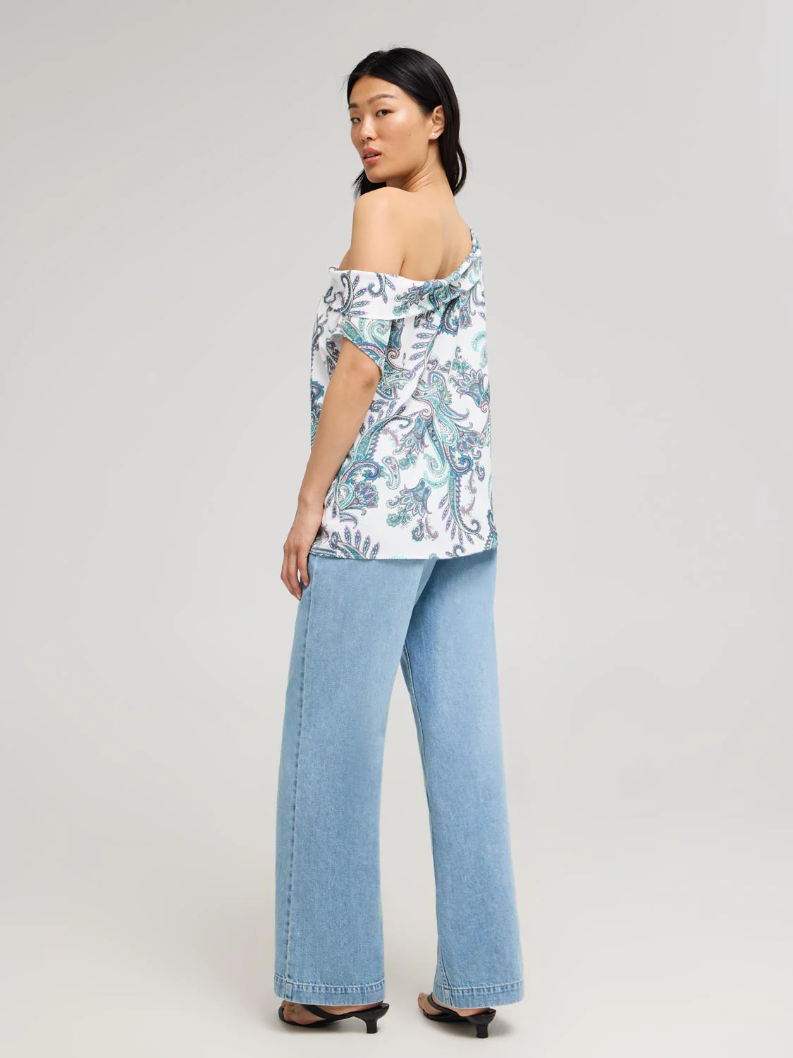 Paisley Off-Shoulder Satin Top - Image 4