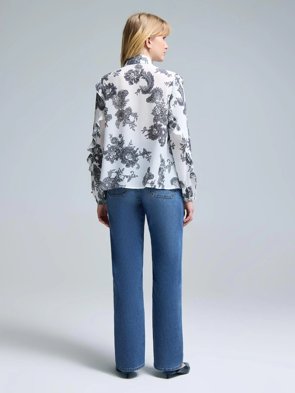 Floral Button-Up Ruffle Blouse - Image 4