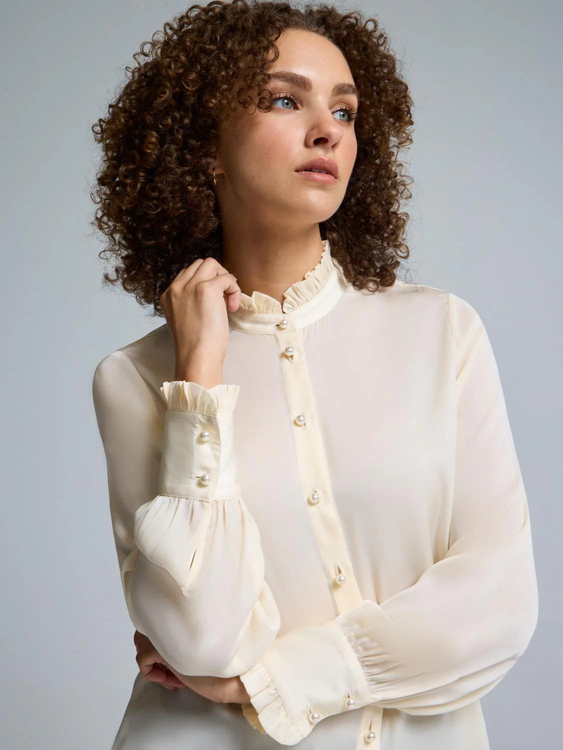 Pie Crust Collar Satin Blouse - Image 2