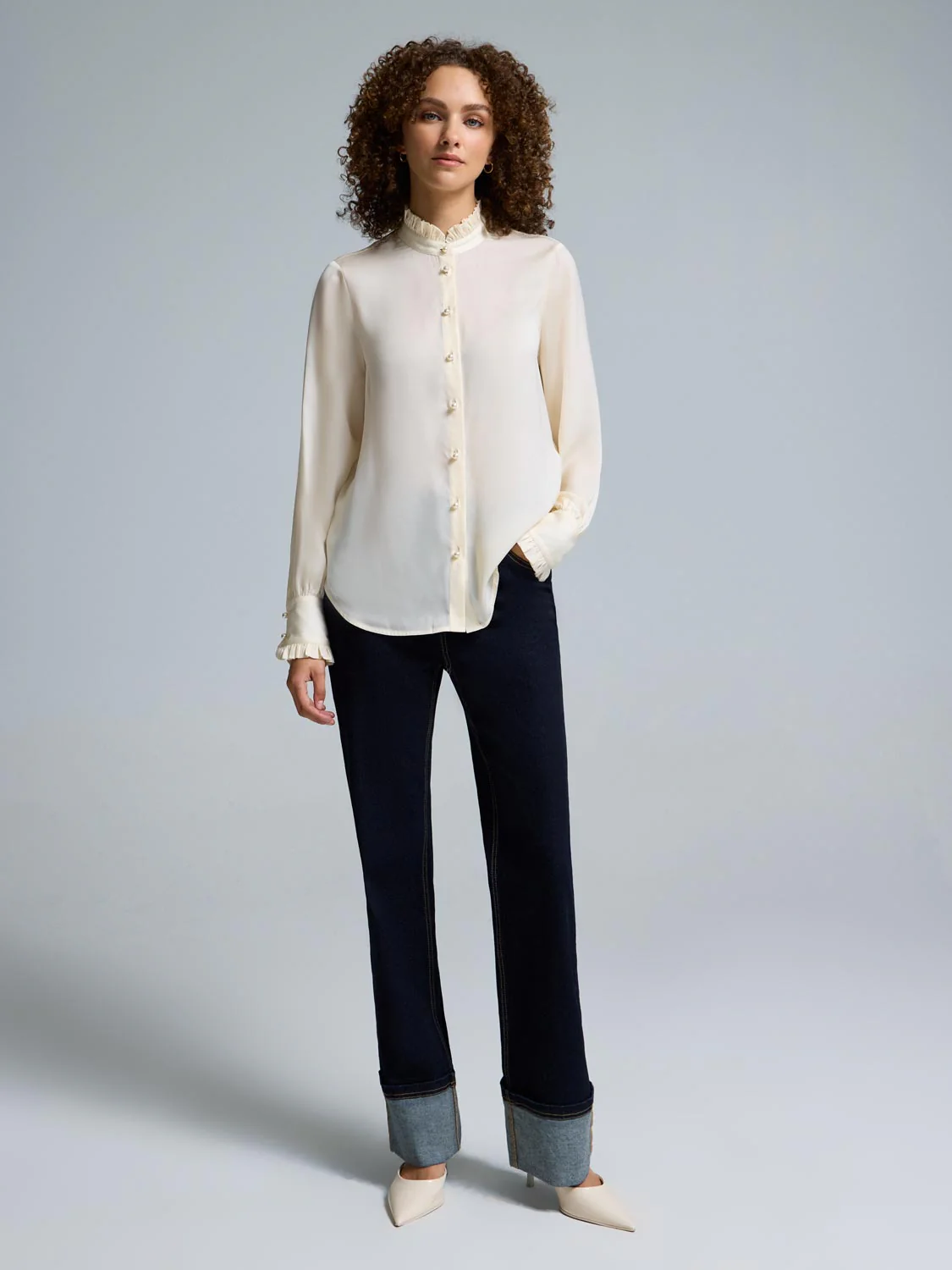 Pie Crust Collar Satin Blouse - Image 3