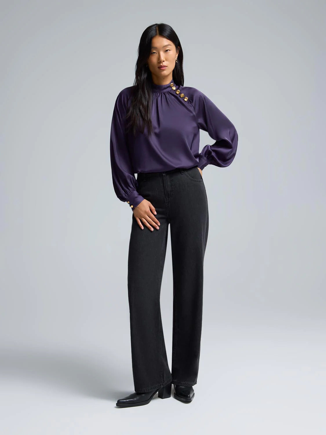 Satin-Like Mock Neck Blouse - Image 4