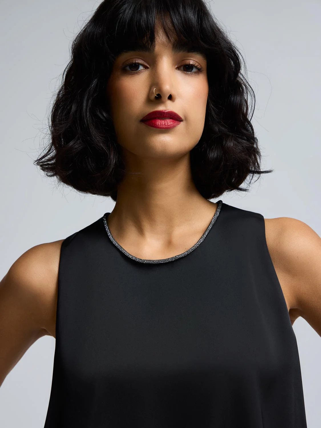 Embellished Neck Bubble Hem Top - Image 2