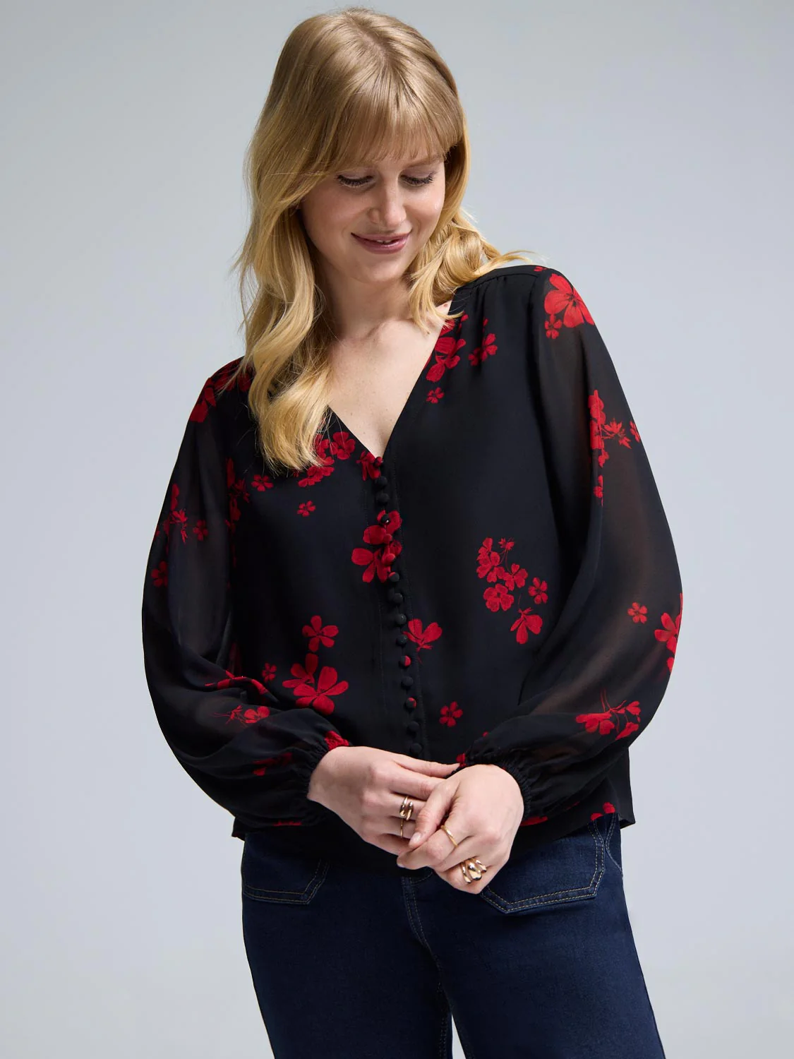 Button-Up Floral Blouse