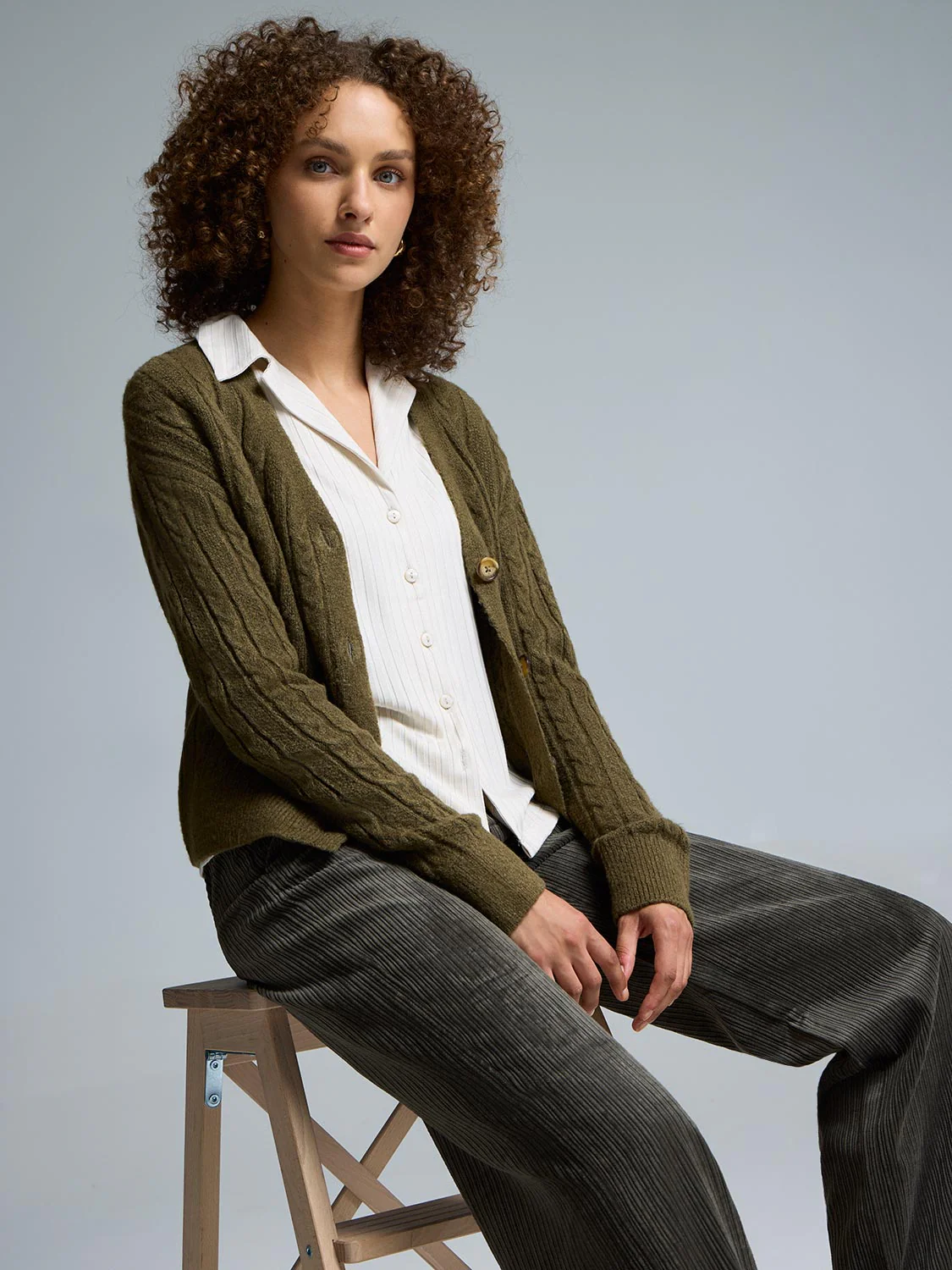 Ribbed Button-Front Blouse - Image 3