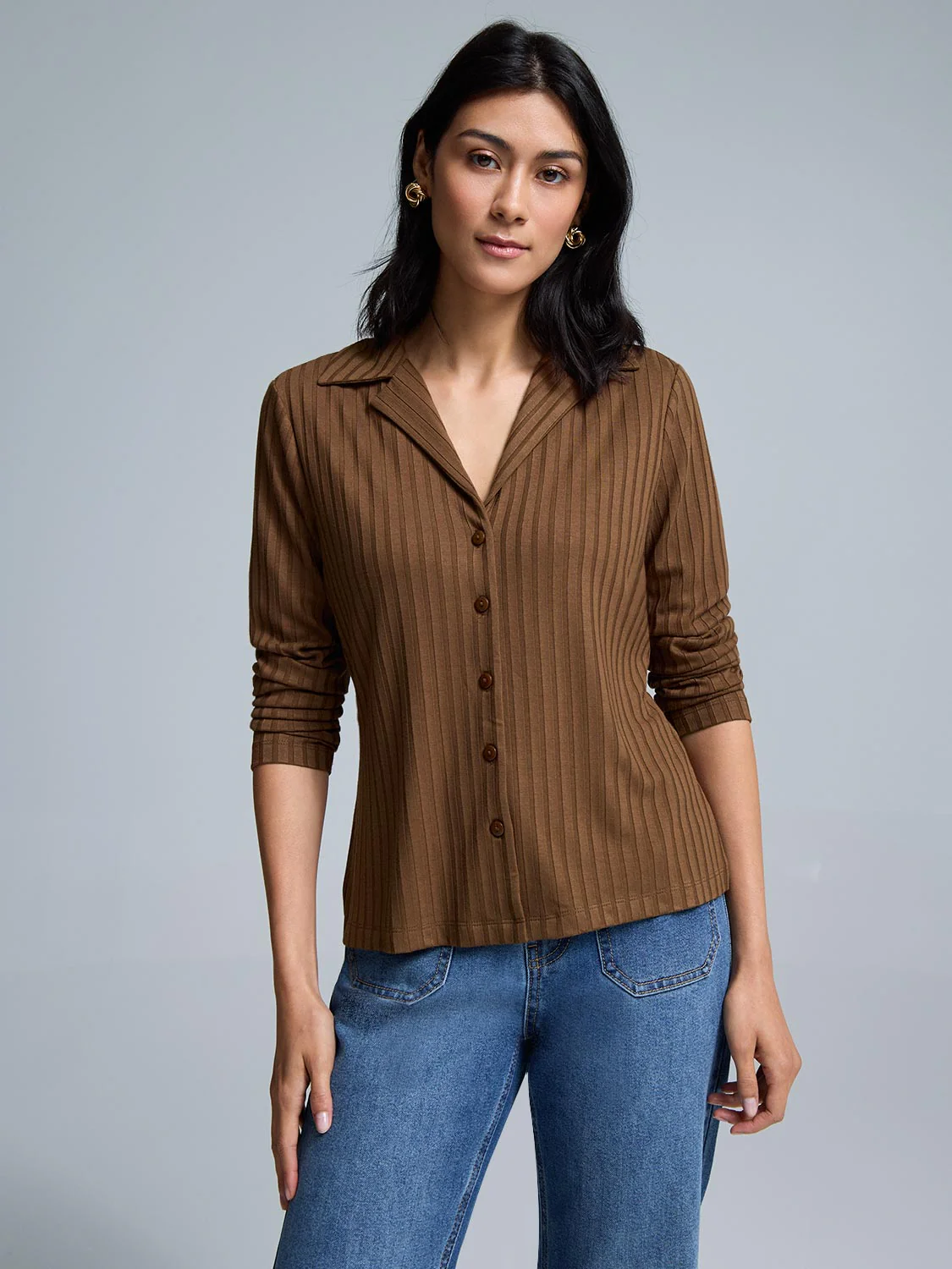 Ribbed Button-Front Blouse - Image 5