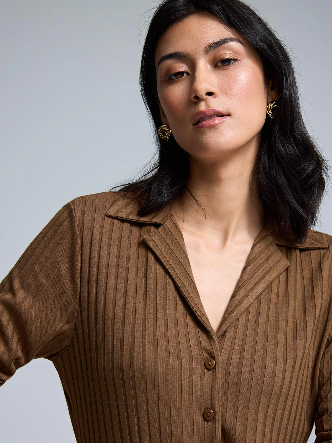 Ribbed Button-Front Blouse - Image 6