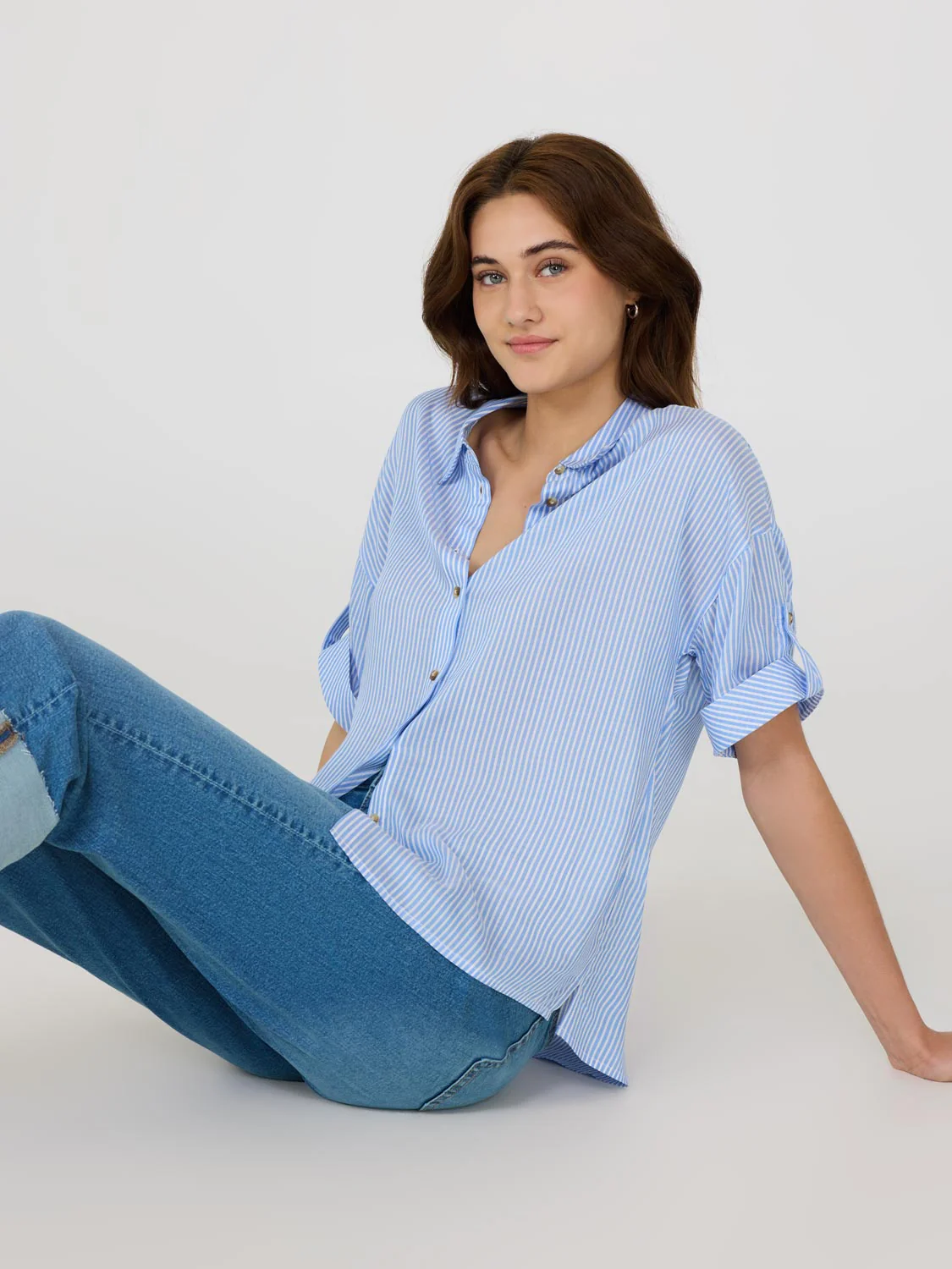 Striped Short Sleeve Blouse - Image 4