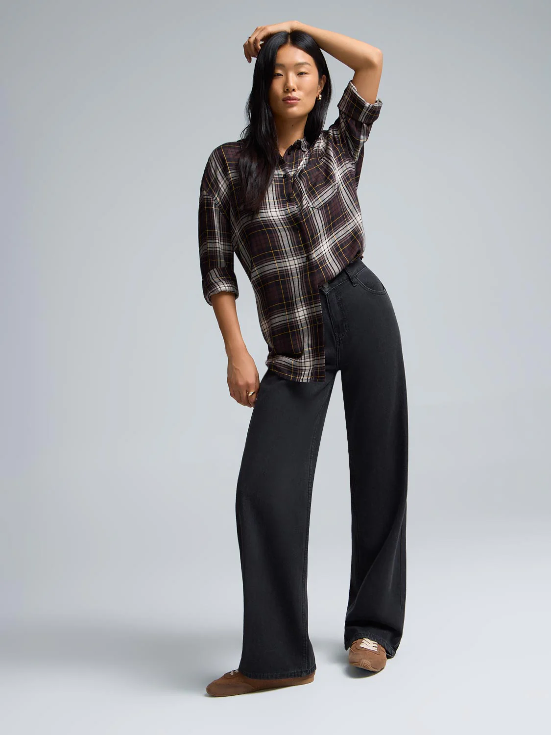 Plaid Button-Front Blouse - Image 2
