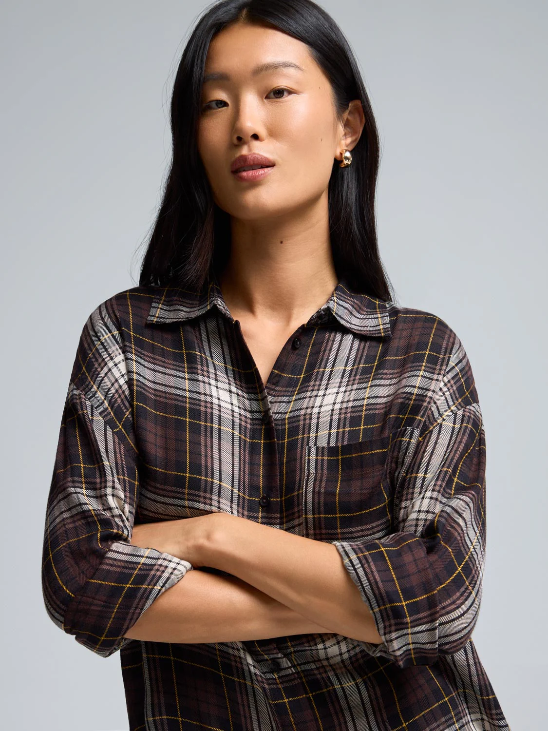 Plaid Button-Front Blouse - Image 4