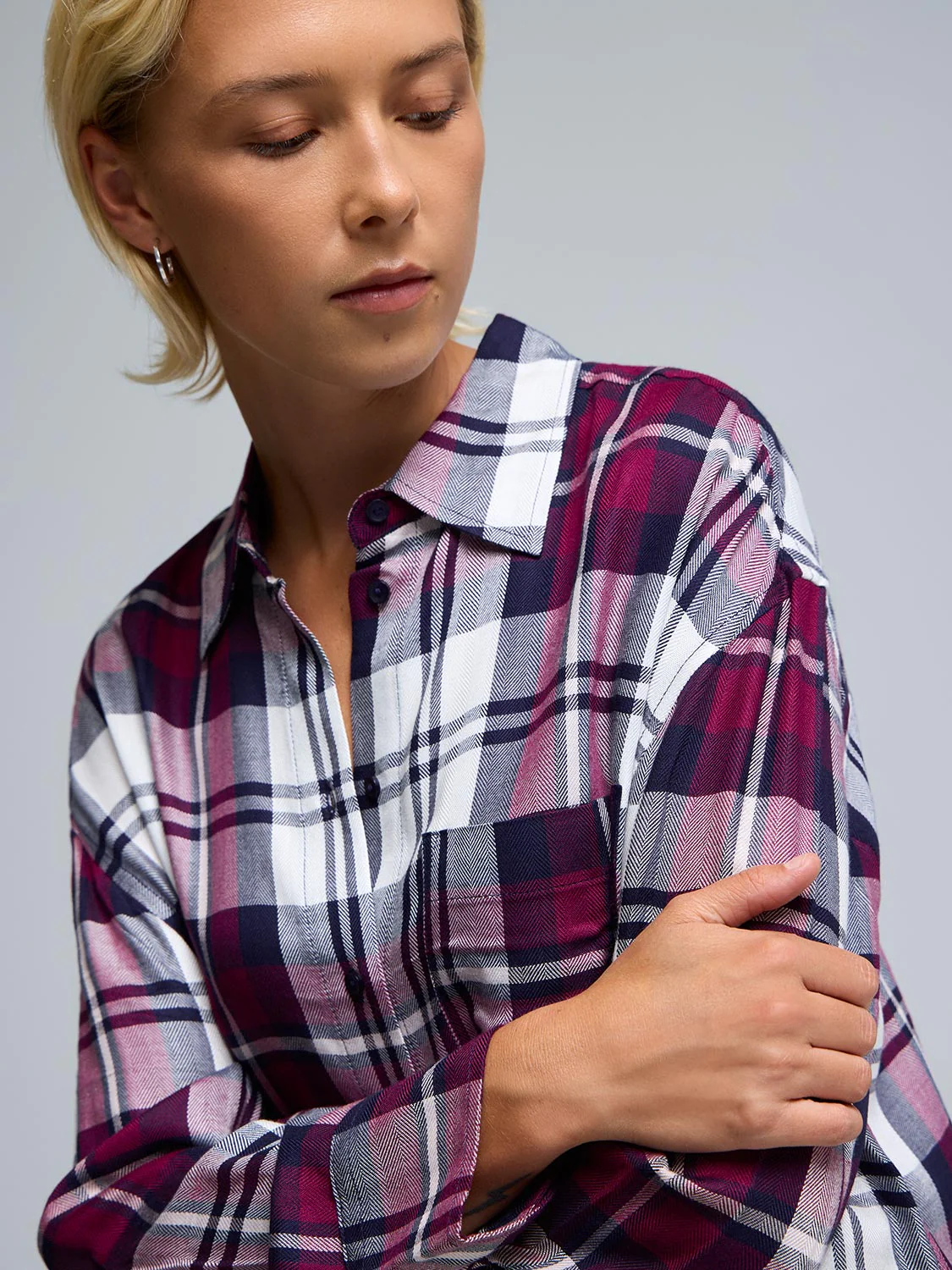 Button-Front Plaid Blouse - Image 2