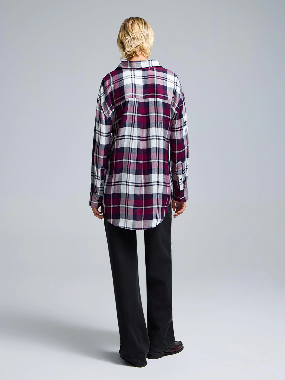 Button-Front Plaid Blouse - Image 3