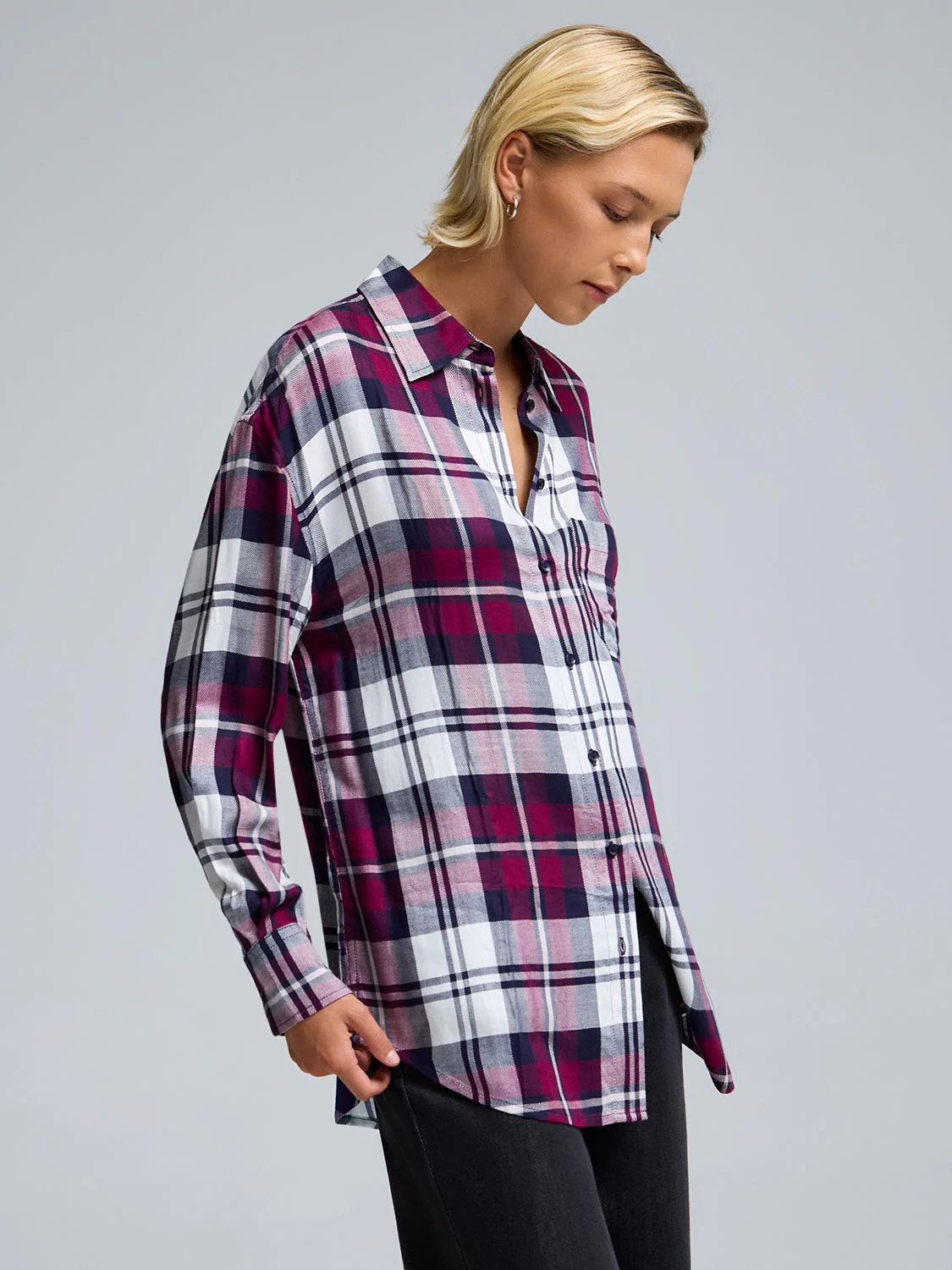 Button-Front Plaid Blouse - Image 4