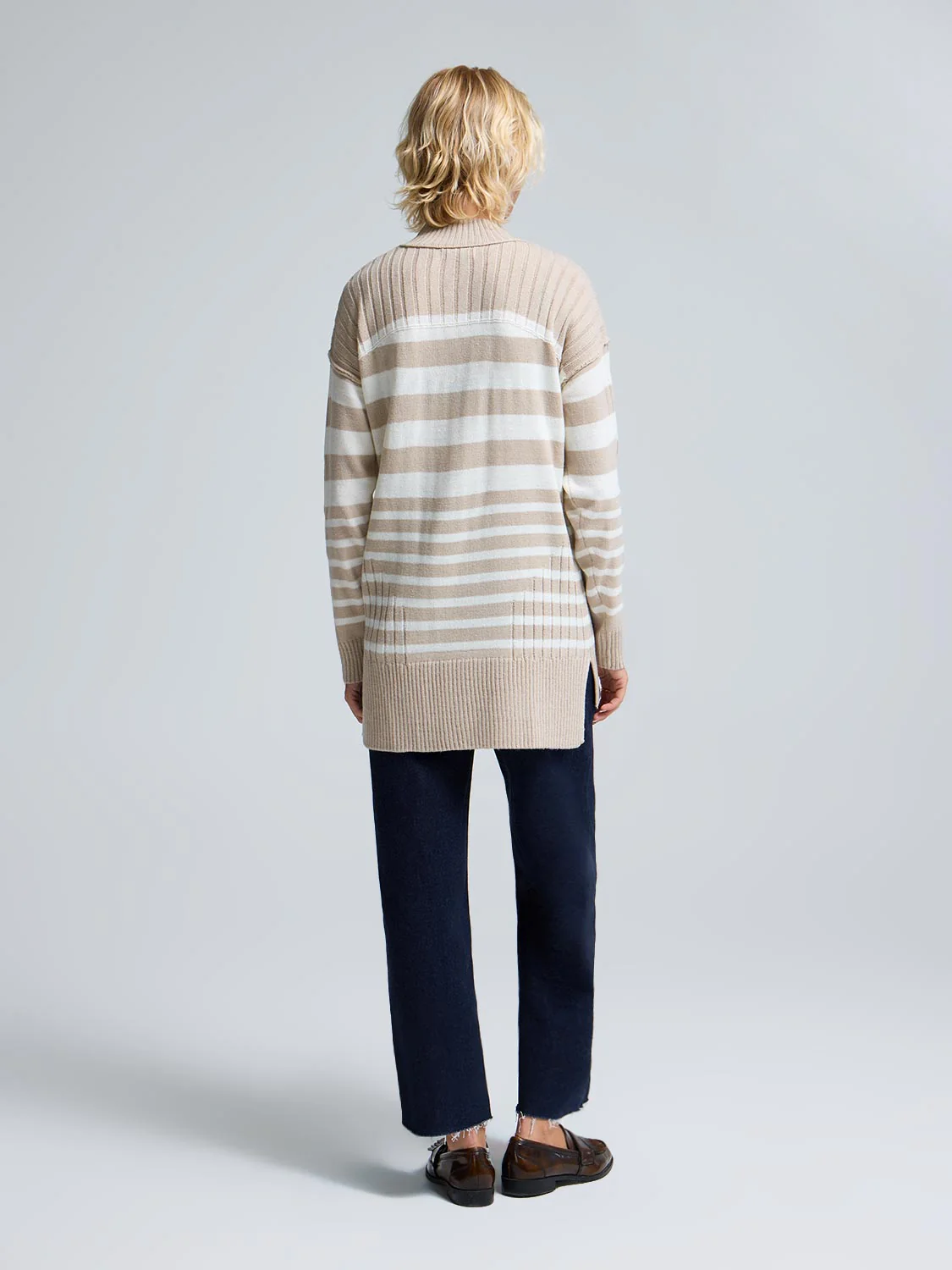 Striped Mock Neck Tunic Sweater - Image 3