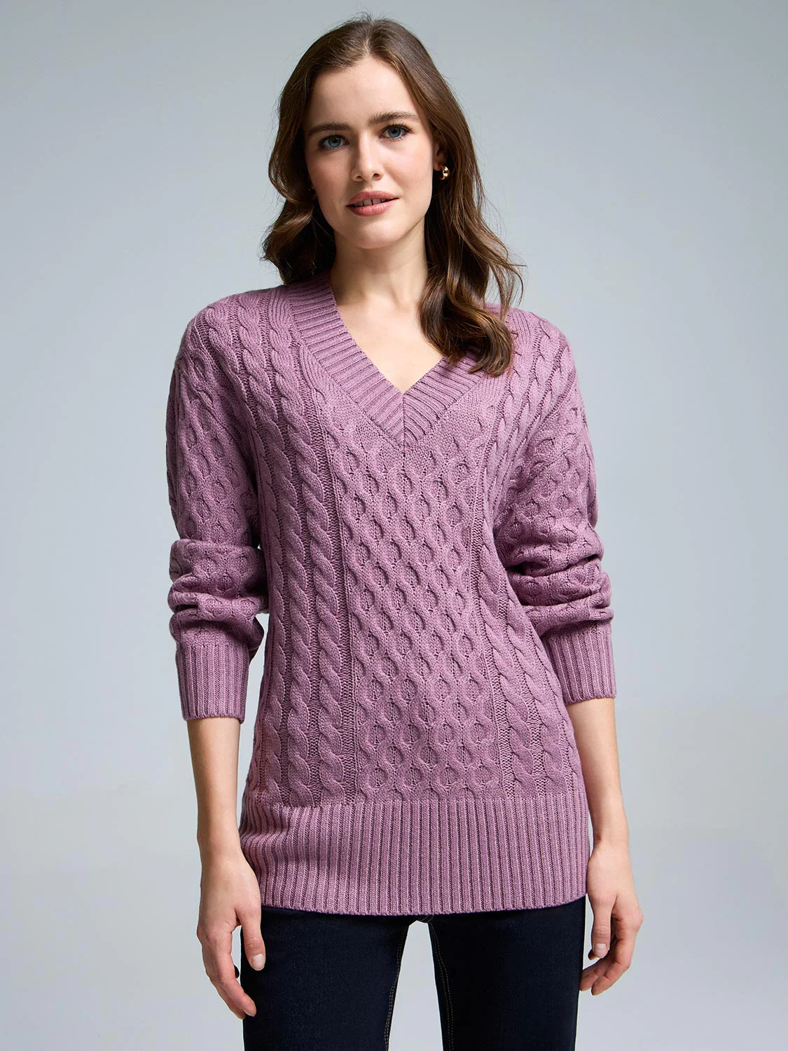 V-Neck Cable Knit Sweater - Image 12