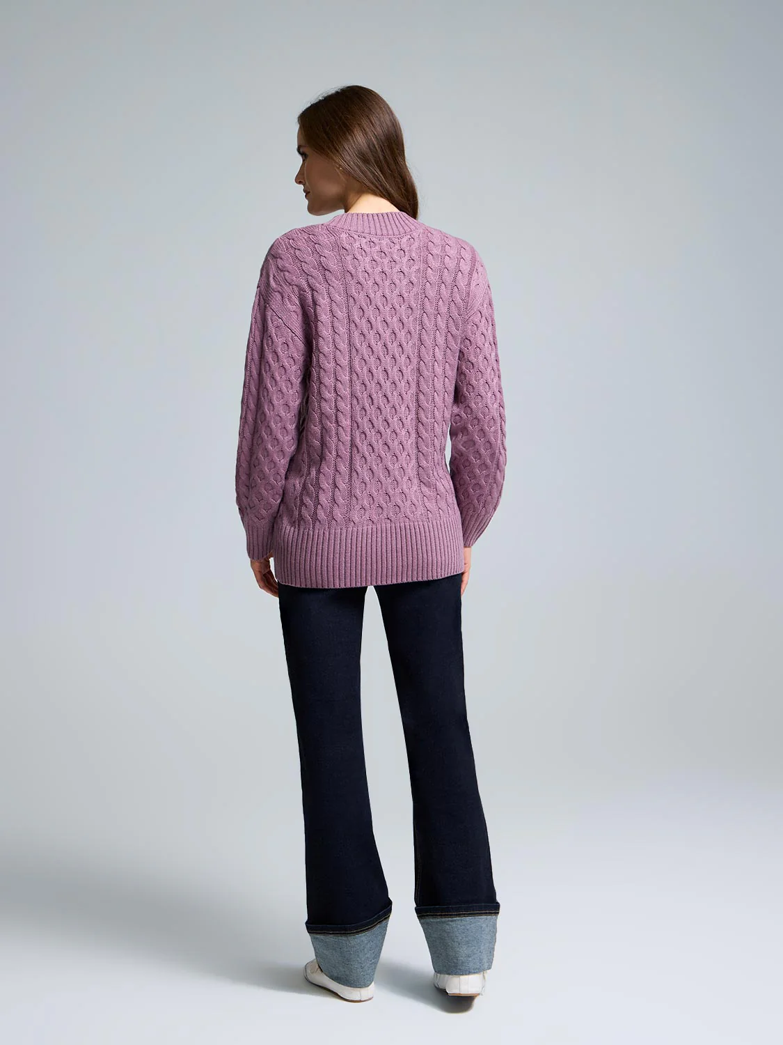 V-Neck Cable Knit Sweater - Image 13