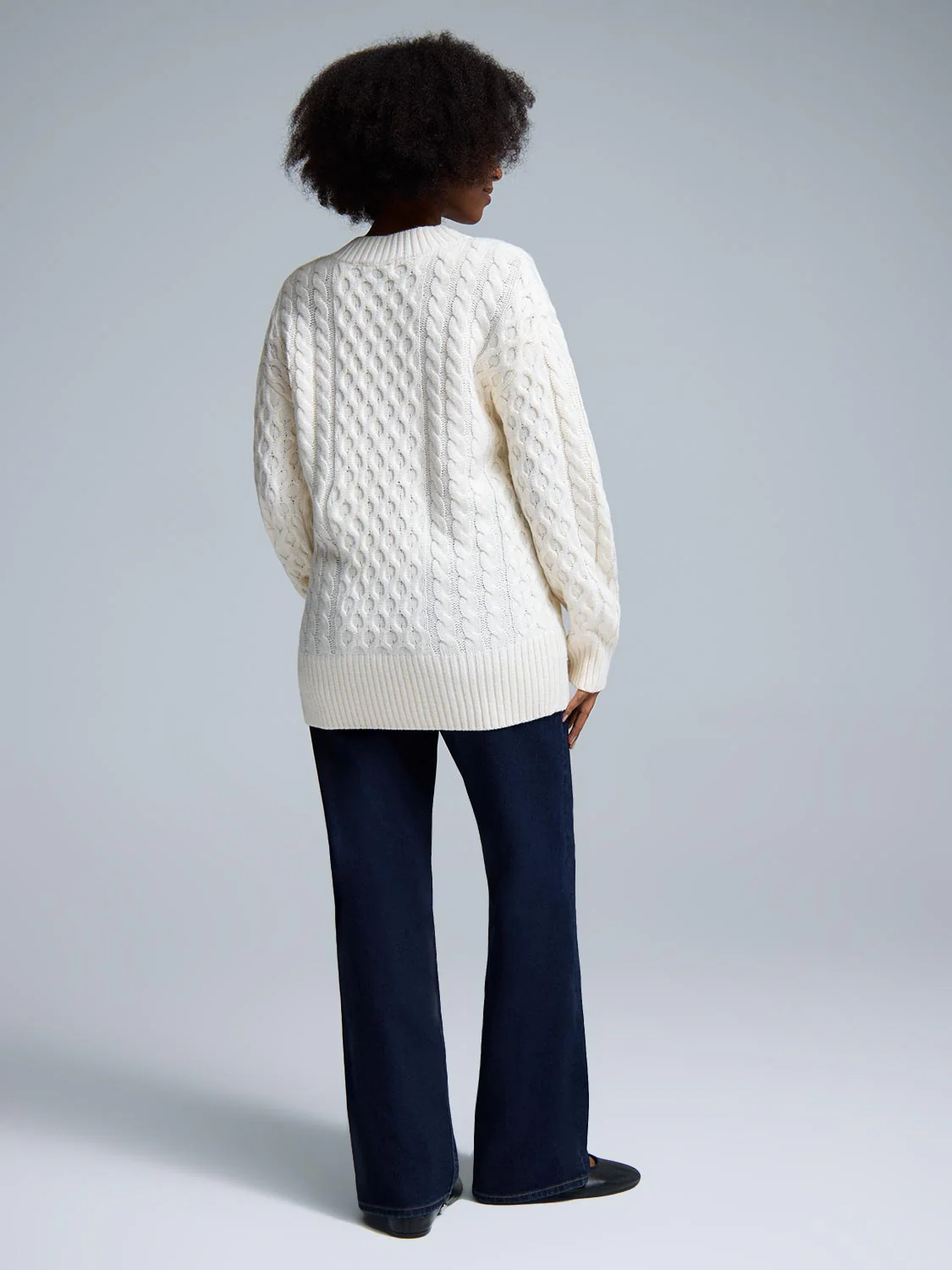 V-Neck Cable Knit Sweater - Image 3