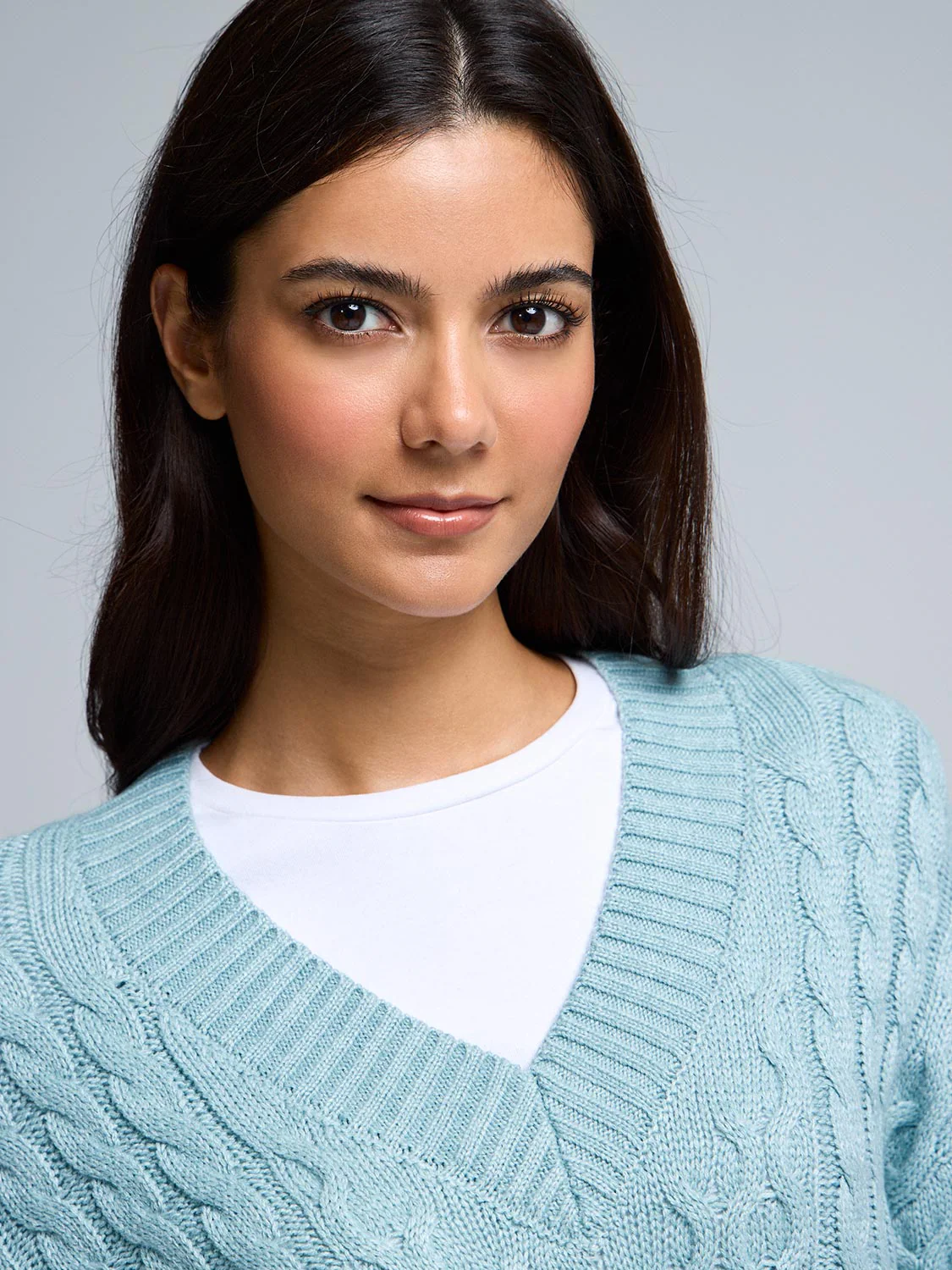 V-Neck Cable Knit Sweater - Image 7