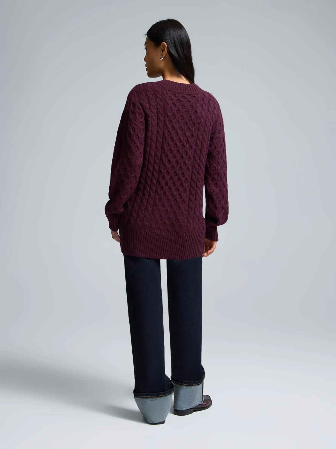 V-Neck Cable Knit Sweater - Image 9