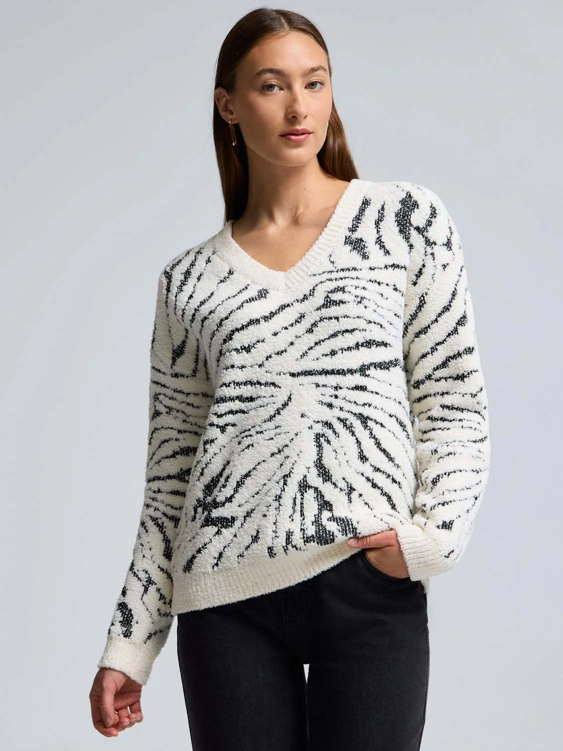Marble Pattern V-Neck Sweater