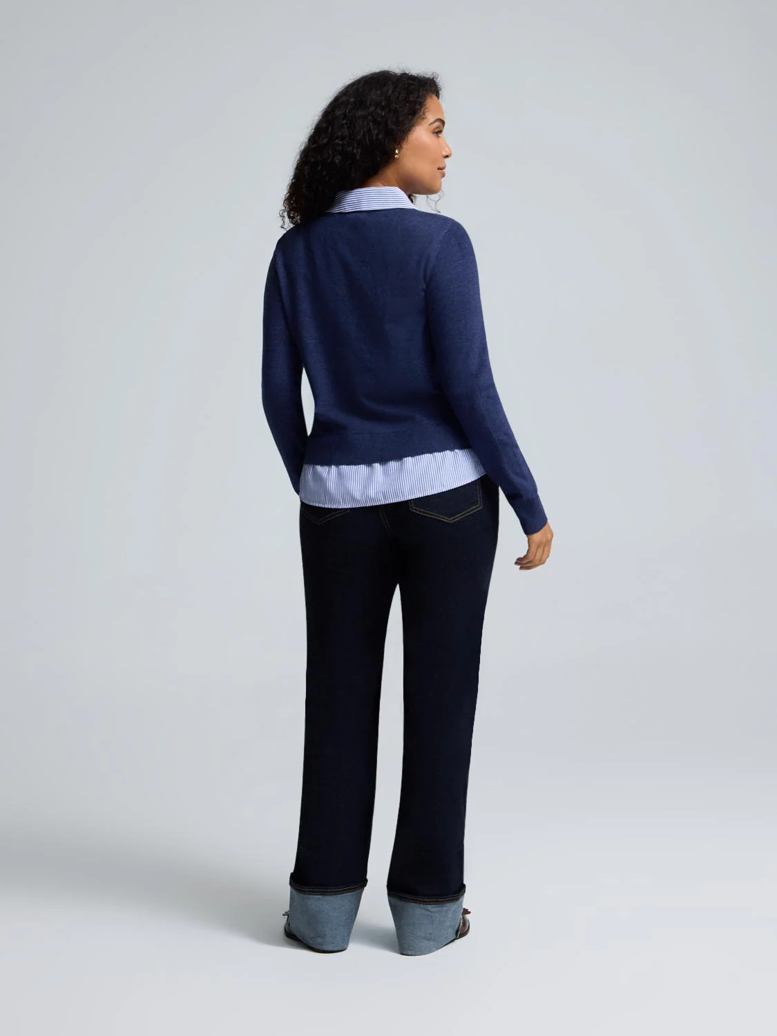 2-Fer Cardigan & Striped Blouse Combo - Image 3
