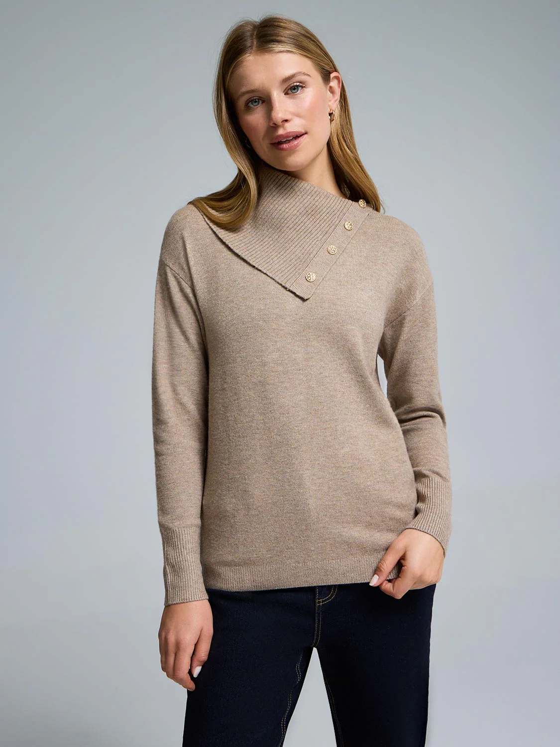 Split Neck Sweater With Button Details - Image 3