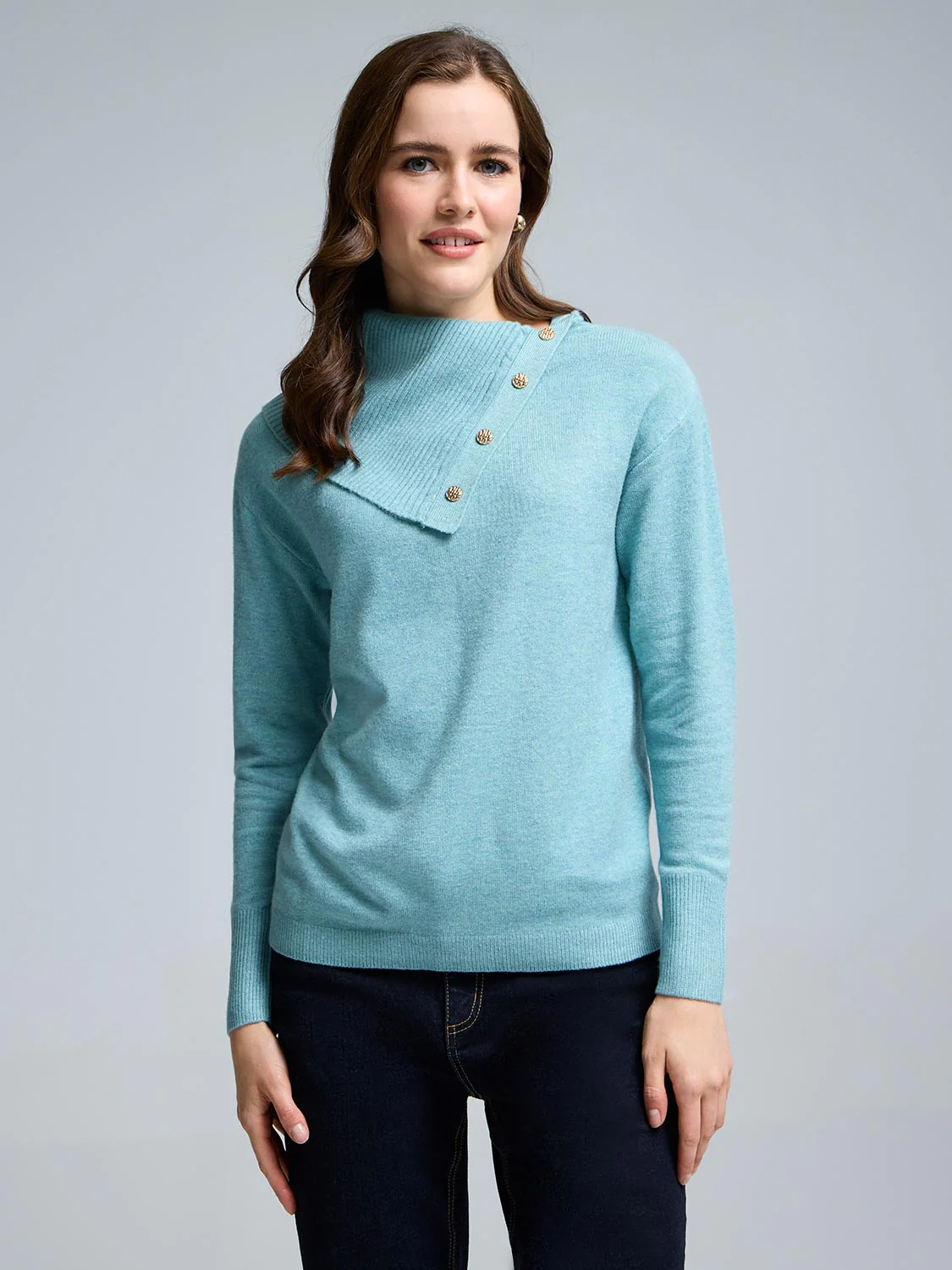 Split Neck Sweater With Button Details - Image 6