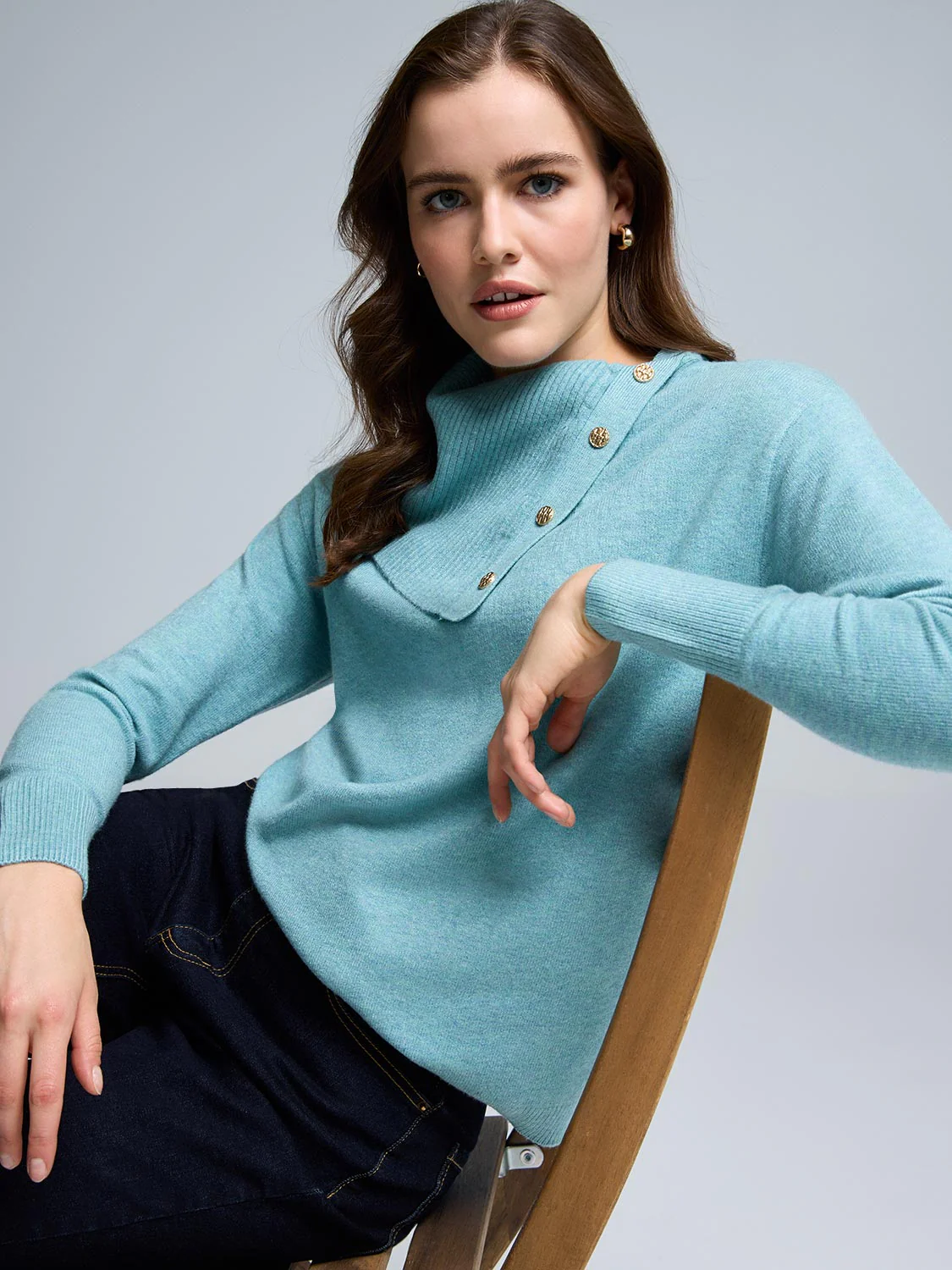 Split Neck Sweater With Button Details - Image 8