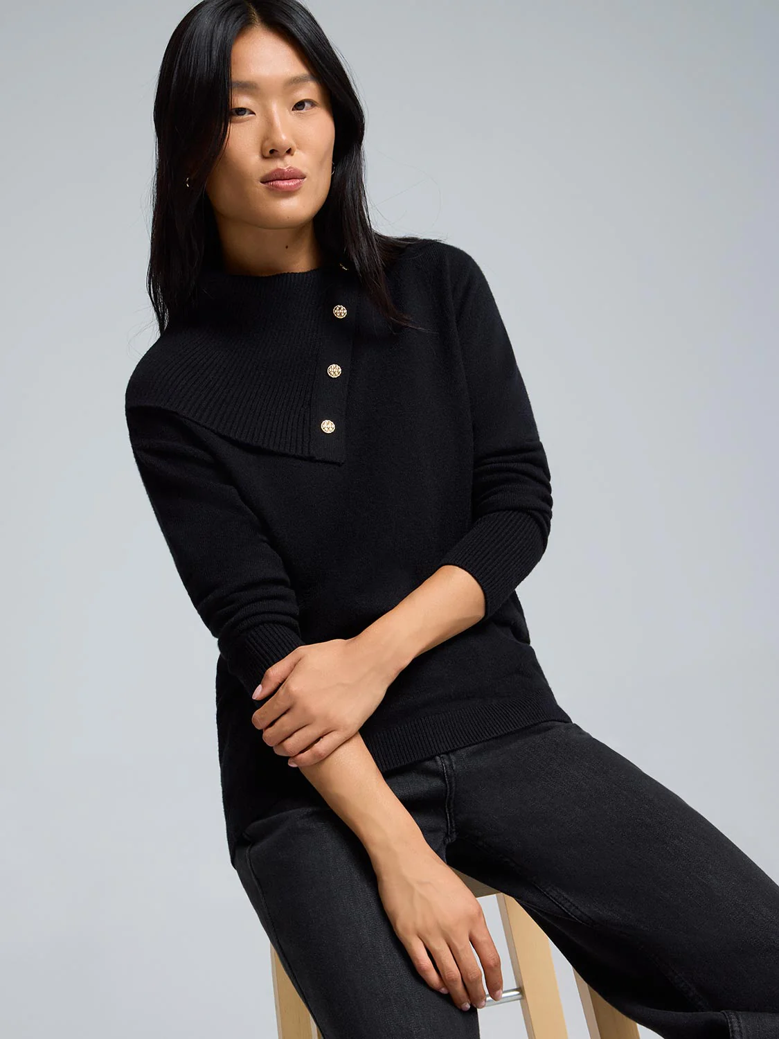 Split Neck Sweater With Button Details - Image 9