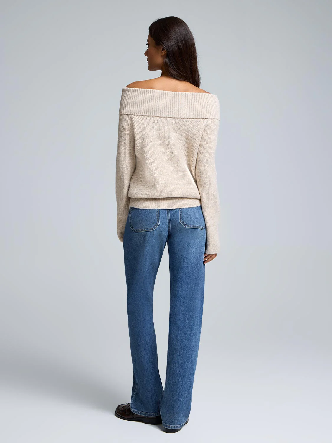 Button Detail Off-The-Shoulder Sweater - Image 3
