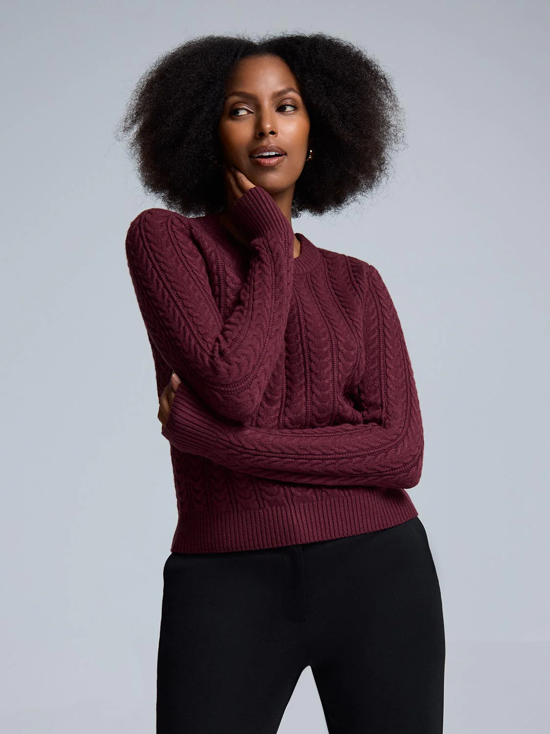 Crew Neck Cable Knit Sweater - Image 6