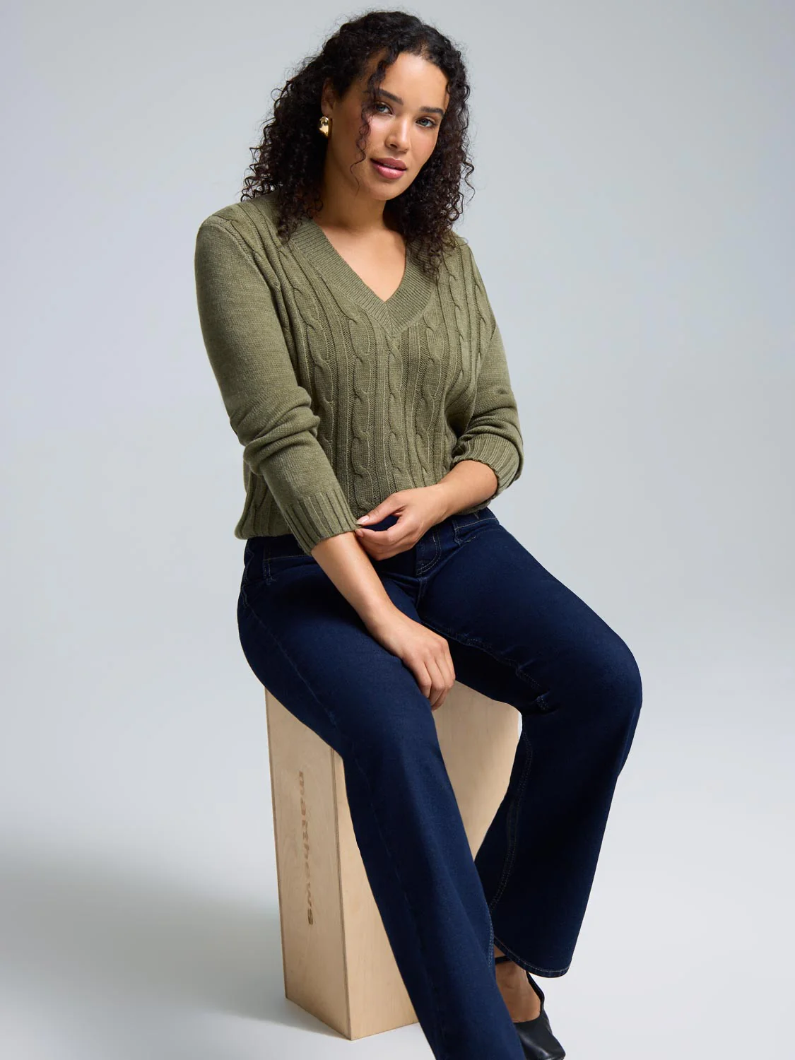 V-Neck Cable Knit Front Sweater - Image 4
