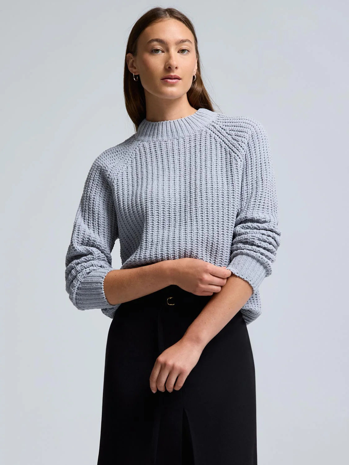 Mock Neck Shaker Stitch Sweater