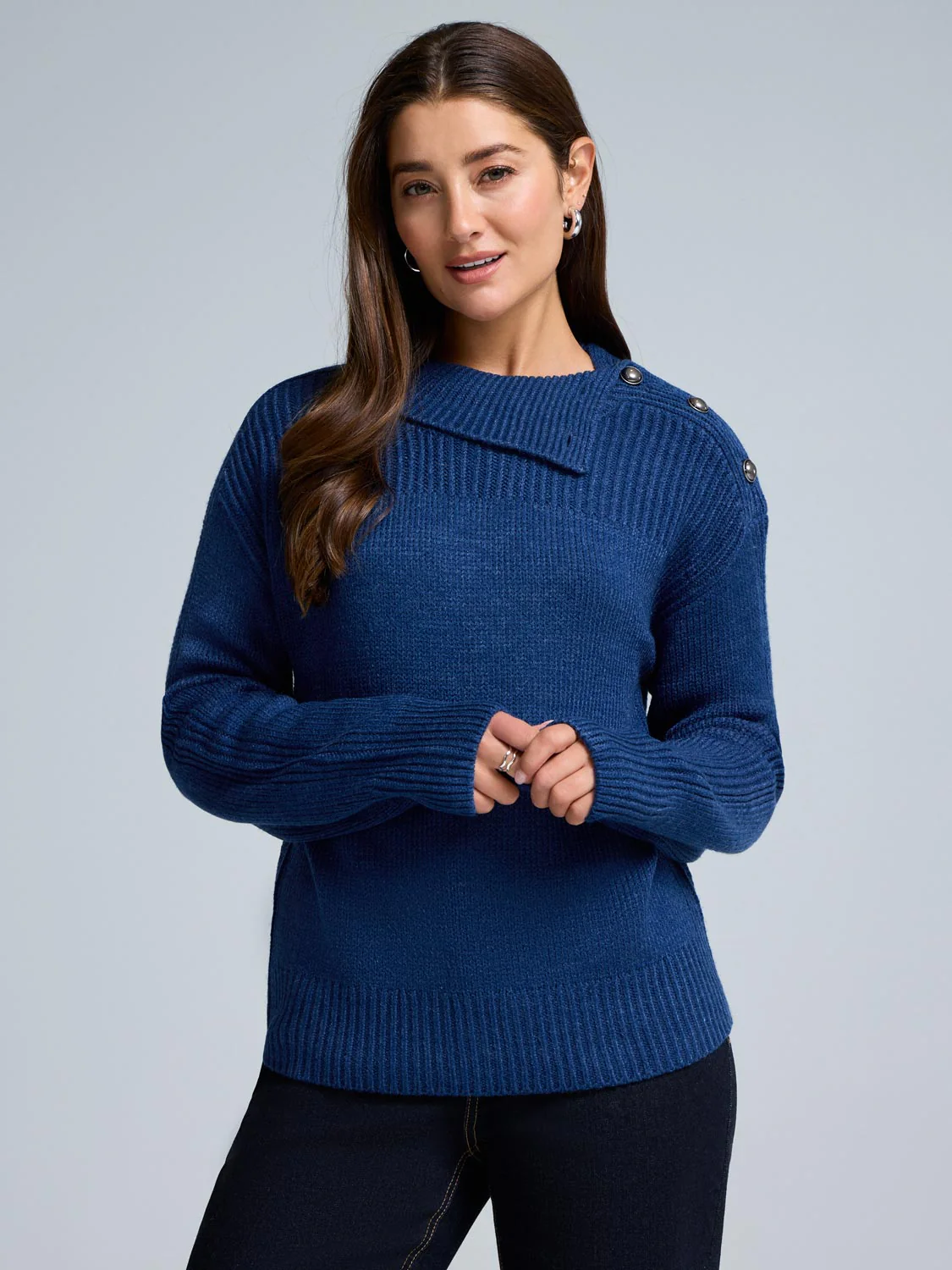 Split Neck Shaker Stitch Sweater - Image 2
