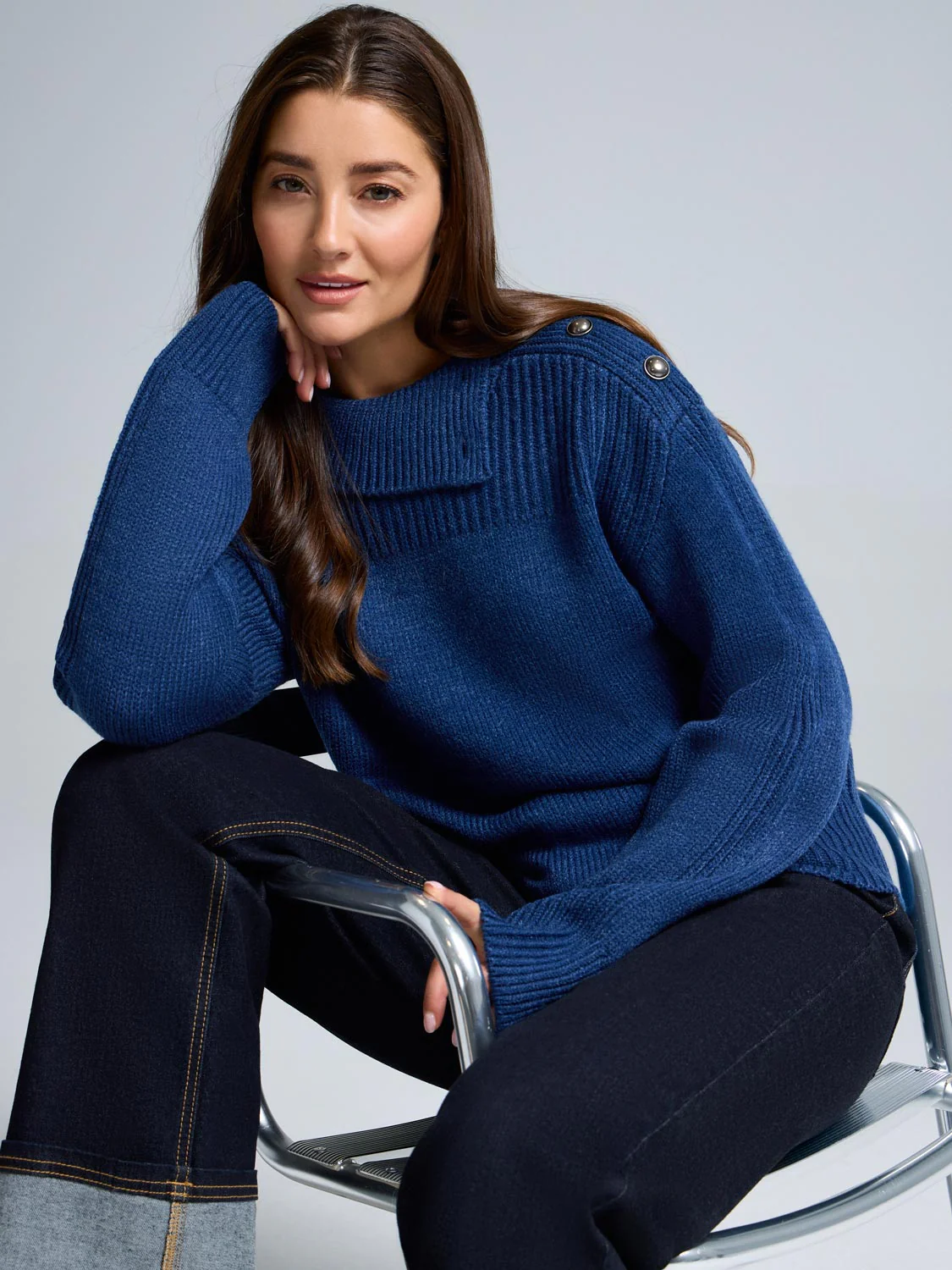 Split Neck Shaker Stitch Sweater - Image 3