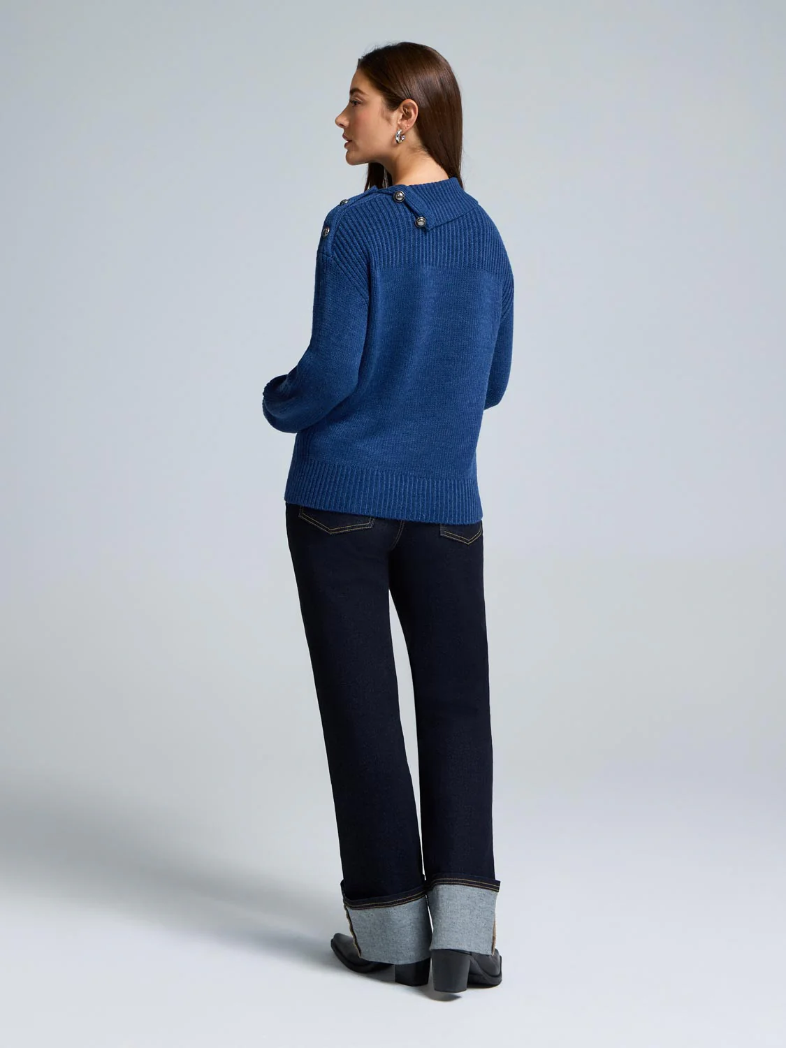 Split Neck Shaker Stitch Sweater - Image 4