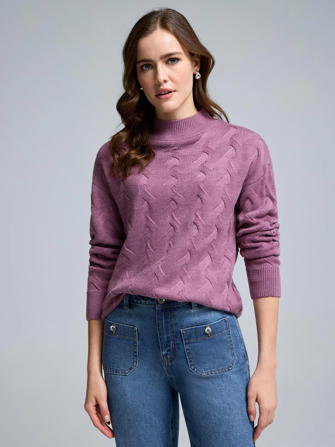 Basketweave Mock Neck Sweater - Image 8