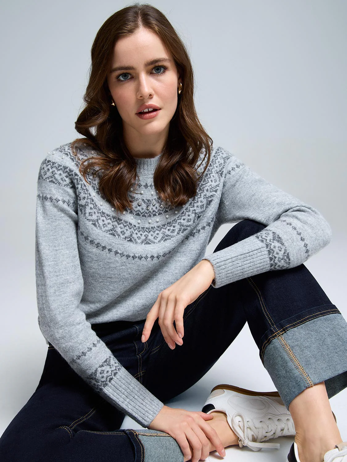 Pearl & Rhinestone Embellished Fair Isle Sweater - Image 4