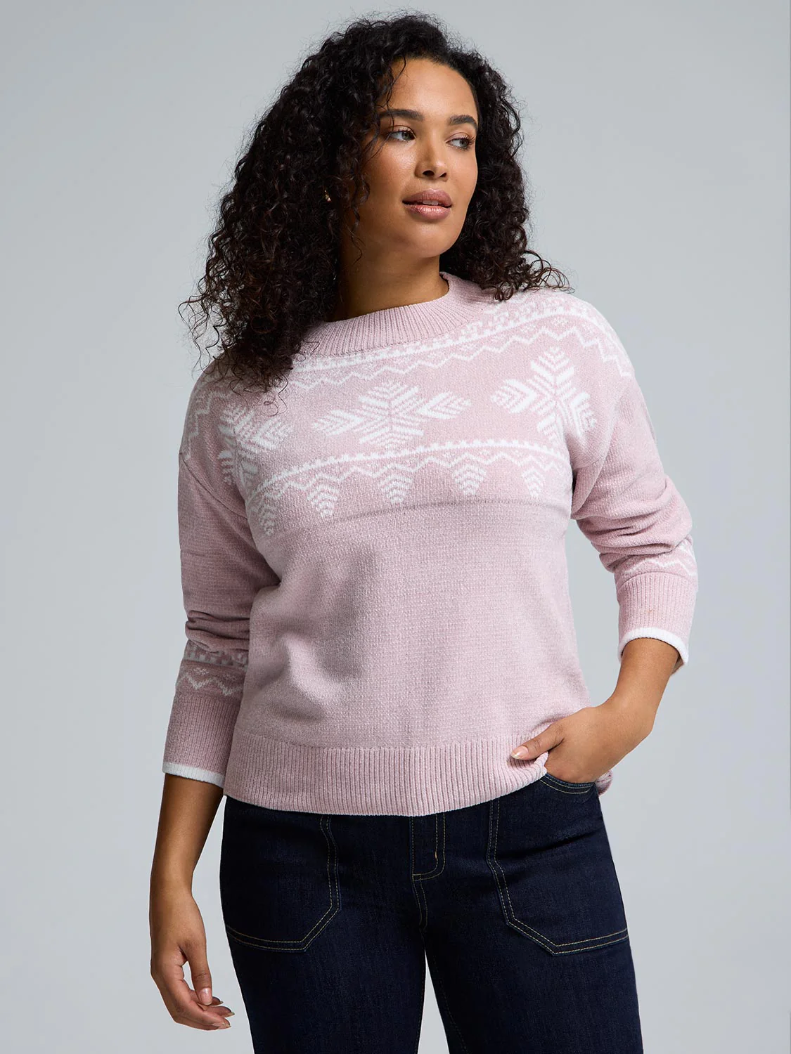 Fair Isle Mock Neck Chenille Sweater - Image 2