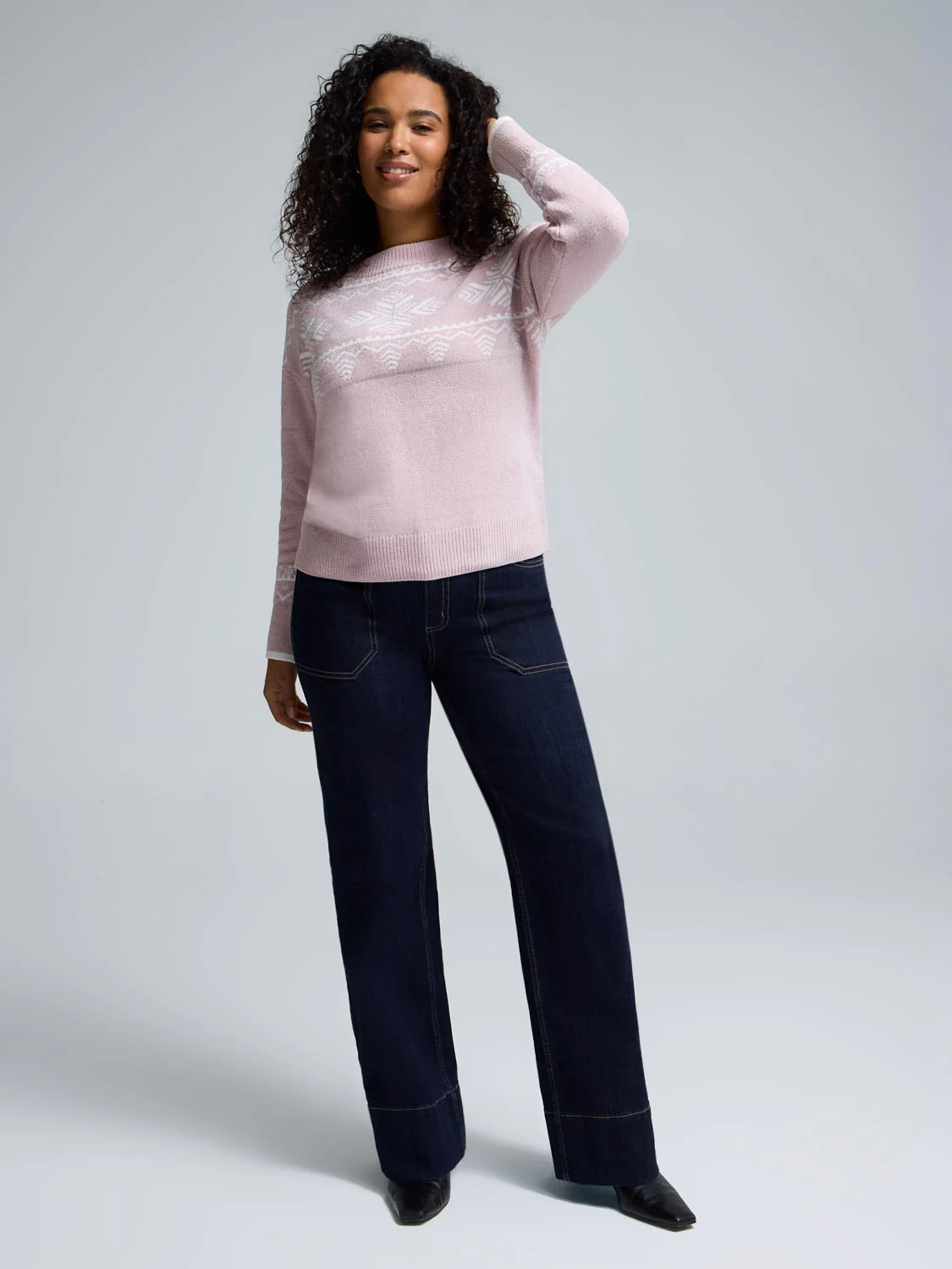 Fair Isle Mock Neck Chenille Sweater - Image 3
