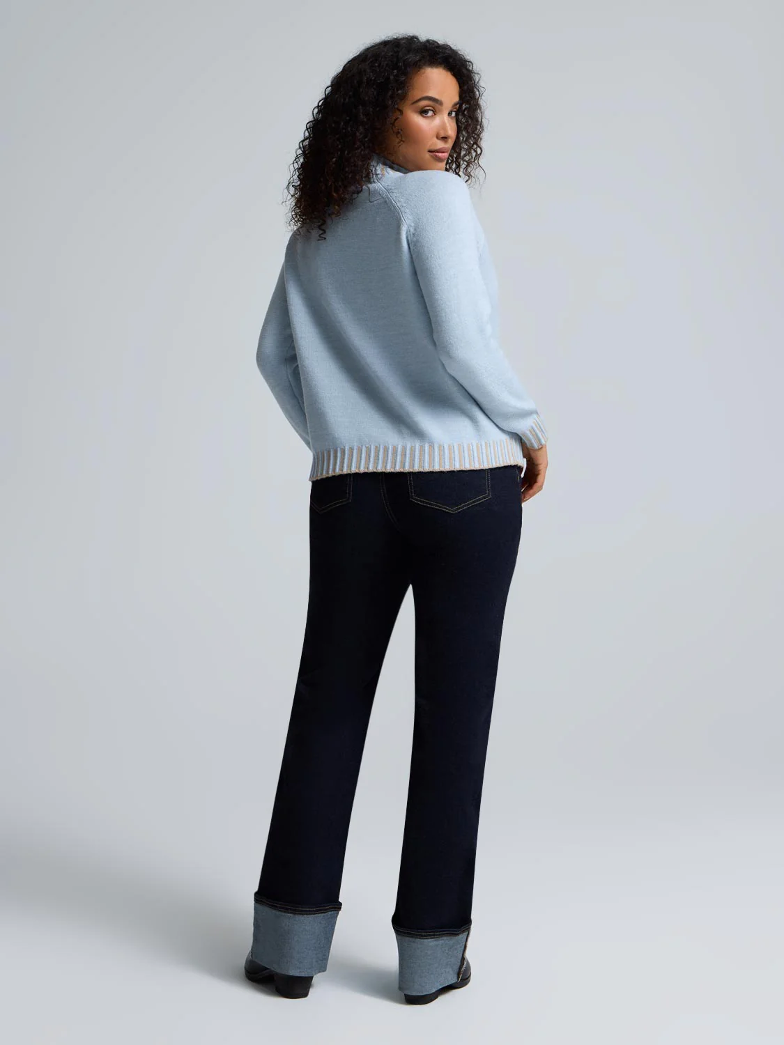Contrast Stitch Mock Neck Sweater - Image 2
