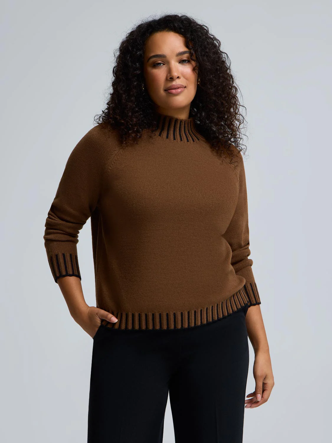 Contrast Stitch Mock Neck Sweater - Image 6