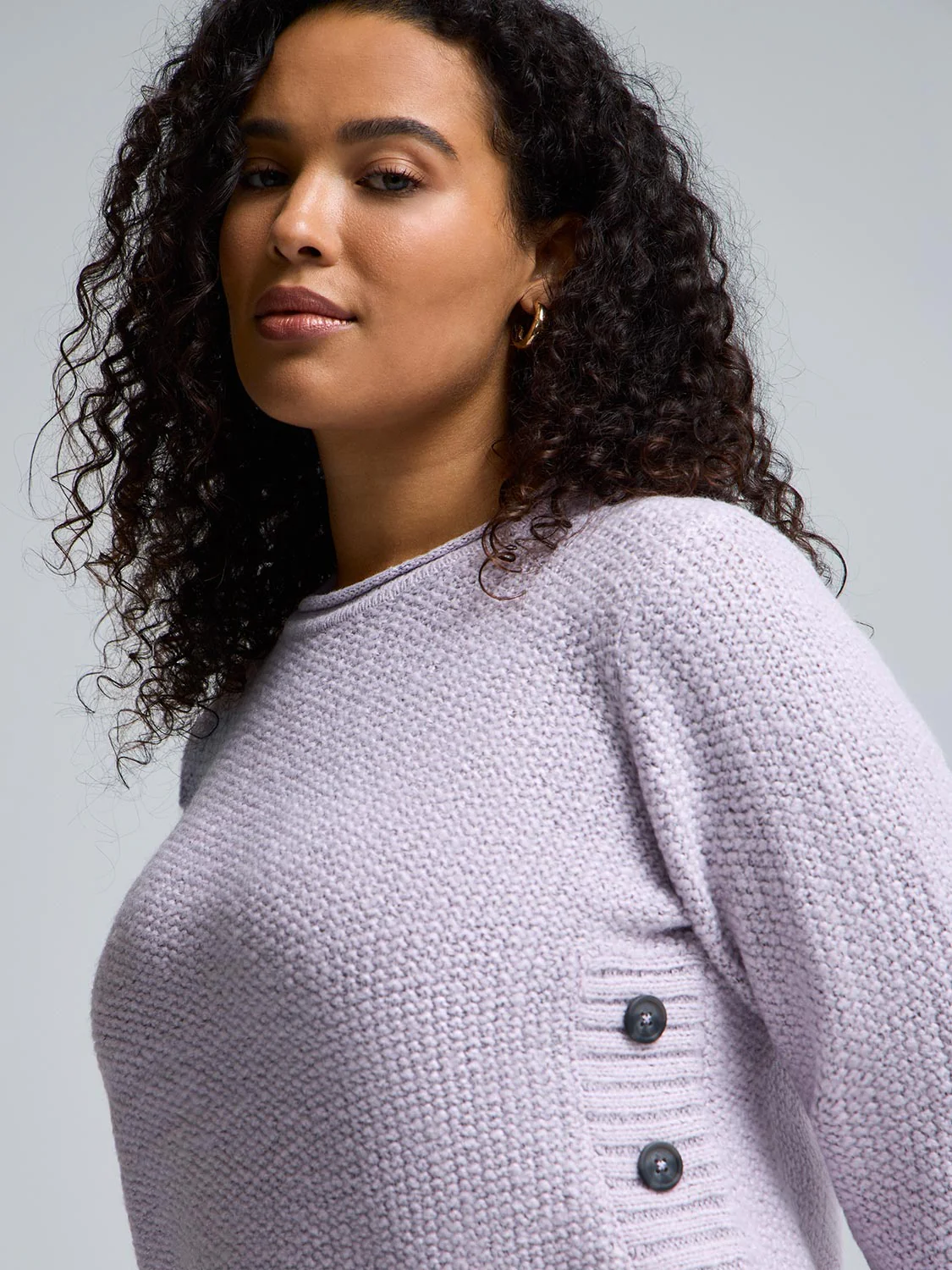 Button-Detail Rounded Hem Sweater - Image 6
