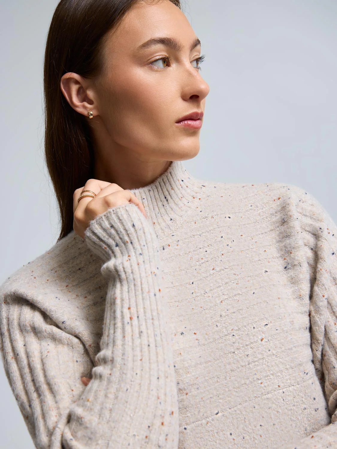 Mock Neck Dolman Sleeve Ribbed Sweater - Image 10